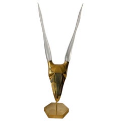 Brass and Glass Antelope / Kudu Sculpture in The Style of Karl Springer