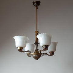 Brass and Glass Art Deco Chandelier, 1930s