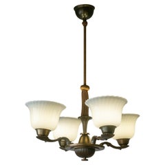 Brass and Glass Art Deco Chandelier, 1930s