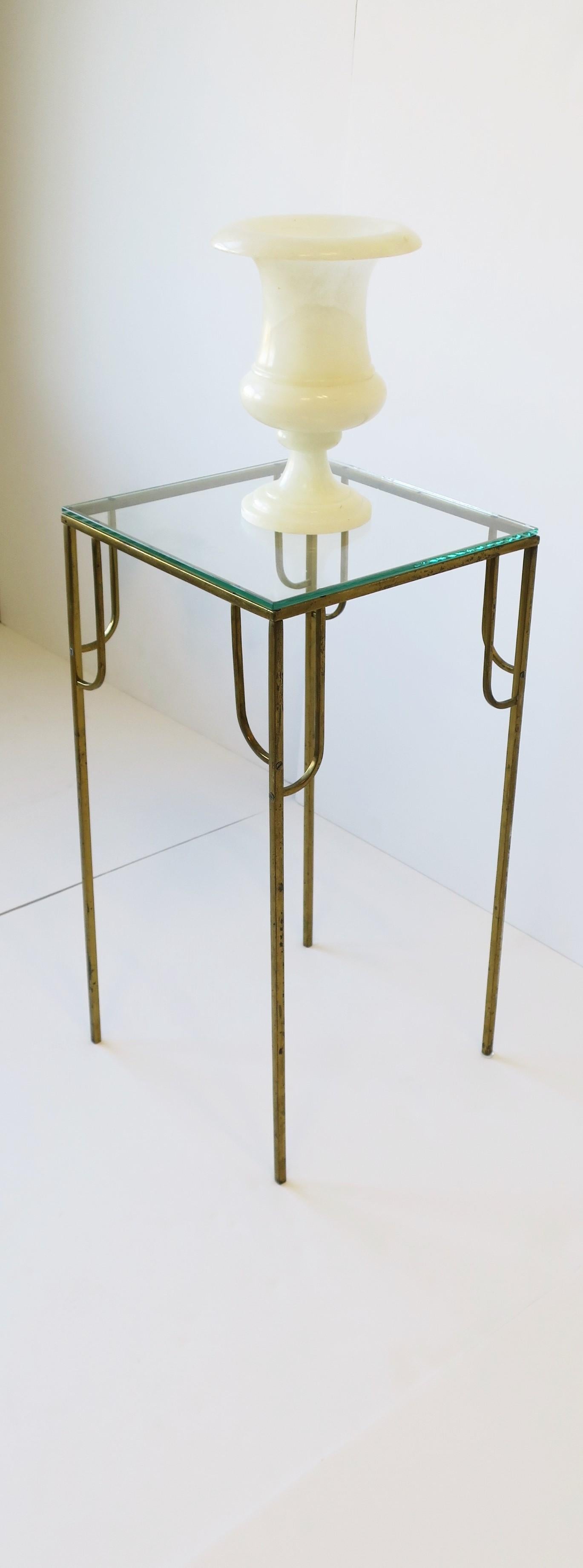 Brass and Glass Pedestal Column Table Modern Art Deco Style, circa 1970s 7