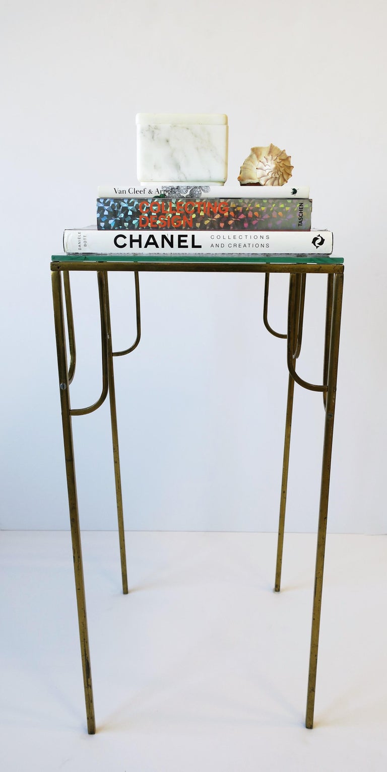 Brass and Glass Pedestal Column Table Modern Art Deco Style, circa