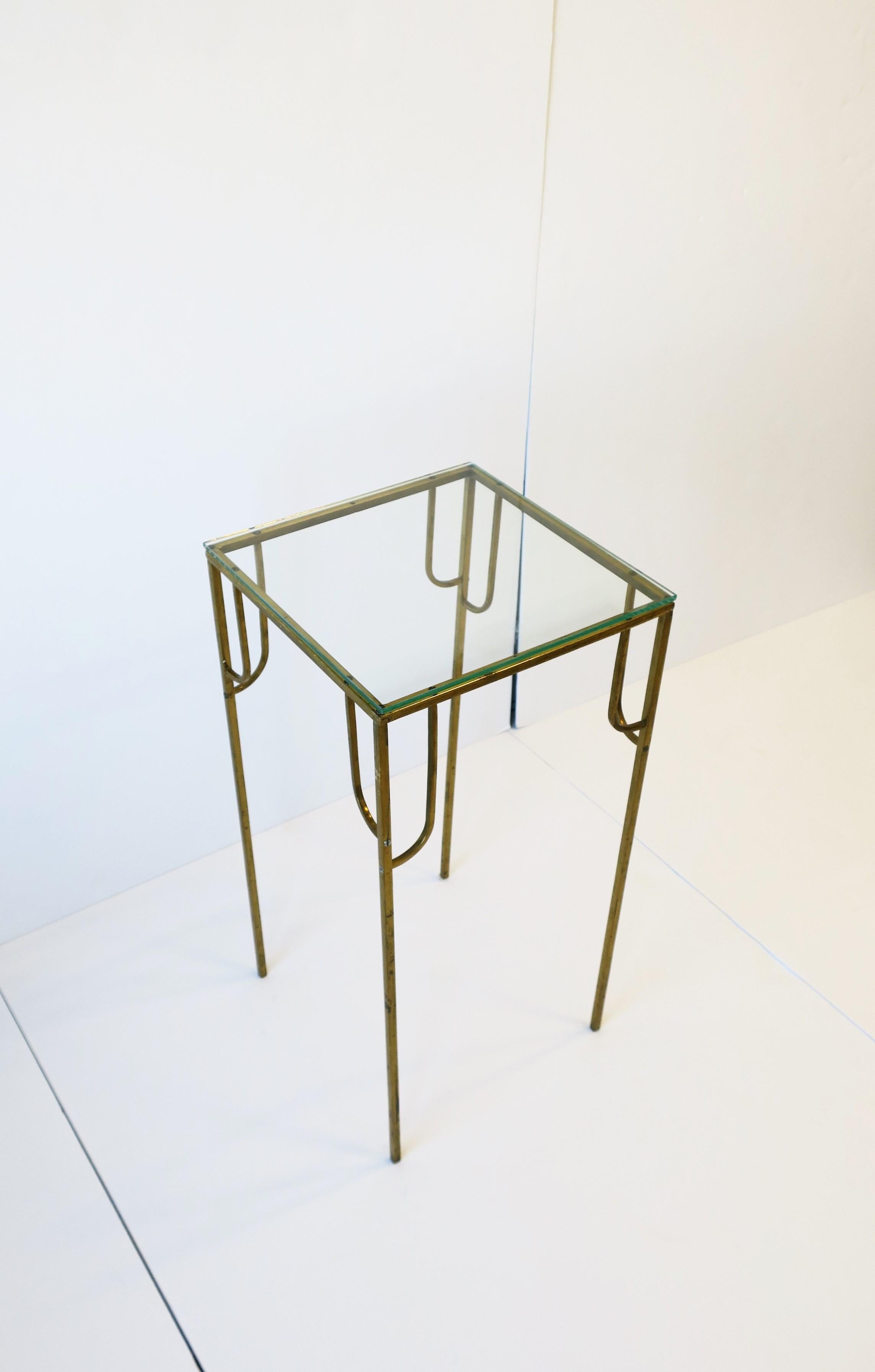 Late 20th Century Brass and Glass Pedestal Column Table Modern Art Deco Style, circa 1970s