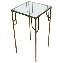 Vintage Brass and Glass Pedestal Column Table Modern Art Deco Style, circa 1970s