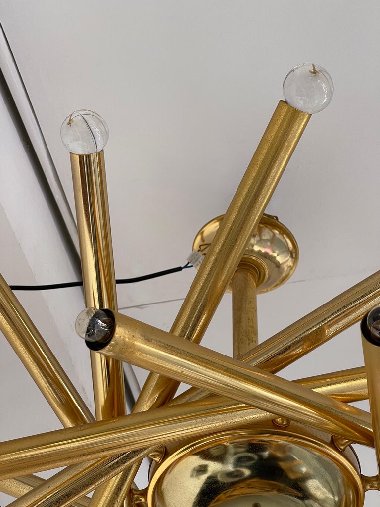 Brass and Glass Ball Sputnik Fireworks Chandelier, Italy, 1950s For
