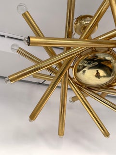 Brass and Glass Ball Sputnik Fireworks Chandelier, Italy, 1950s