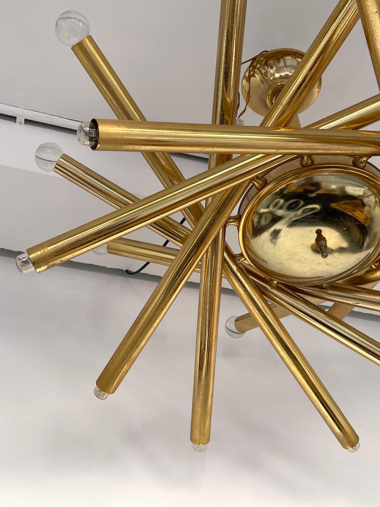 Brass and Glass Ball Sputnik Fireworks Chandelier, Italy, 1950s For