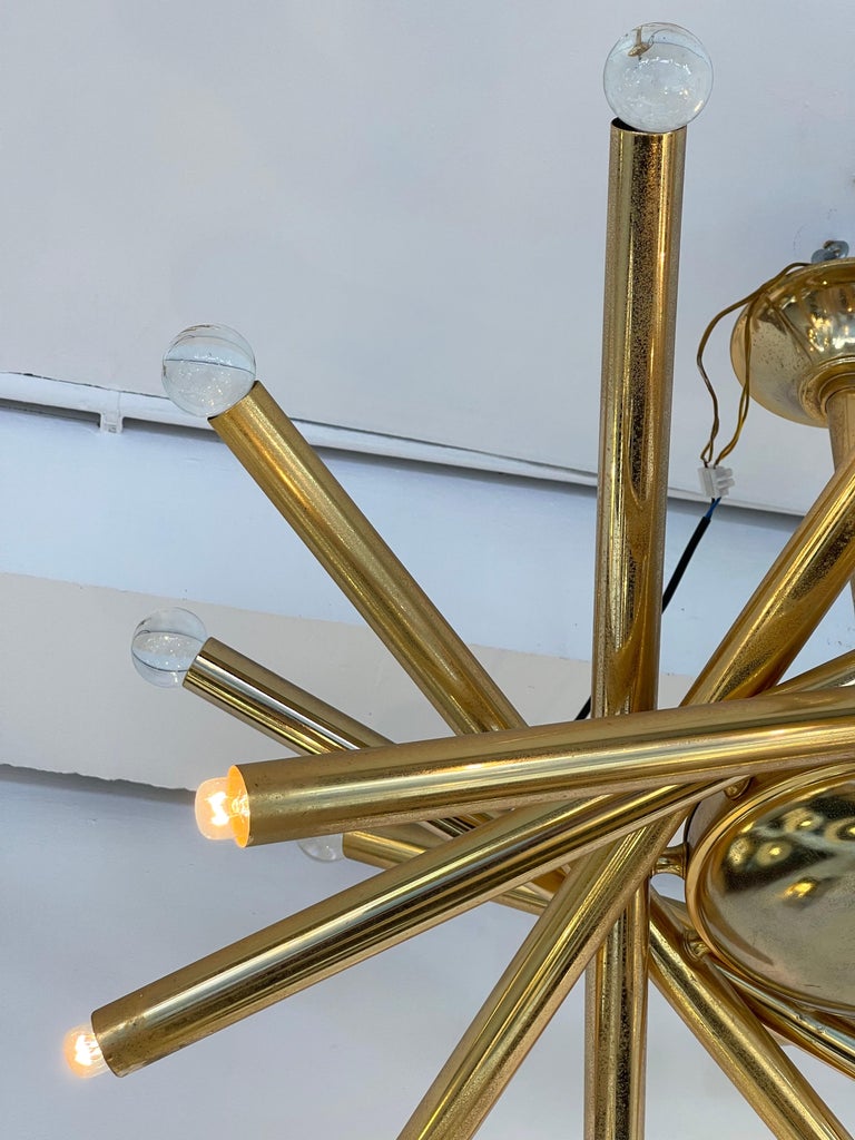 Brass and Glass Ball Sputnik Fireworks Chandelier, Italy, 1950s For