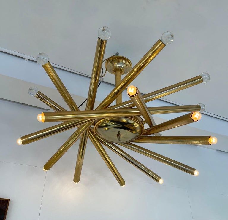 Brass and Glass Ball Sputnik Fireworks Chandelier, Italy, 1950s For