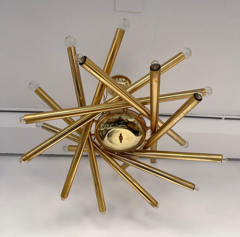 Brass and Glass Ball Sputnik Fireworks Chandelier, Italy, 1950s For