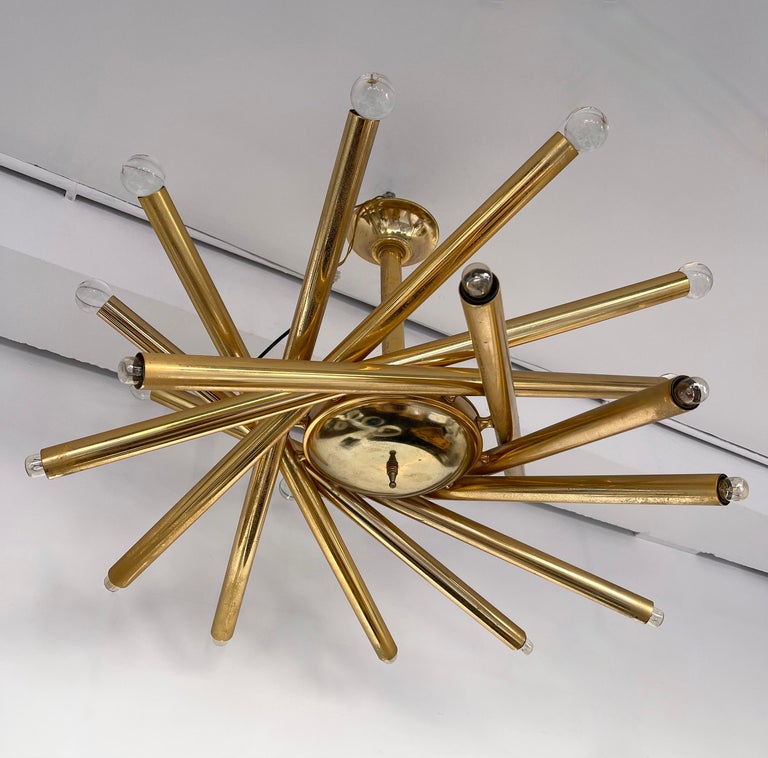 Brass and Glass Ball Sputnik Fireworks Chandelier, Italy, 1950s For