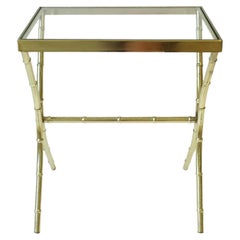 Brass and Glass Bamboo-Esque Side or End Table, Medium, ca. 1960s