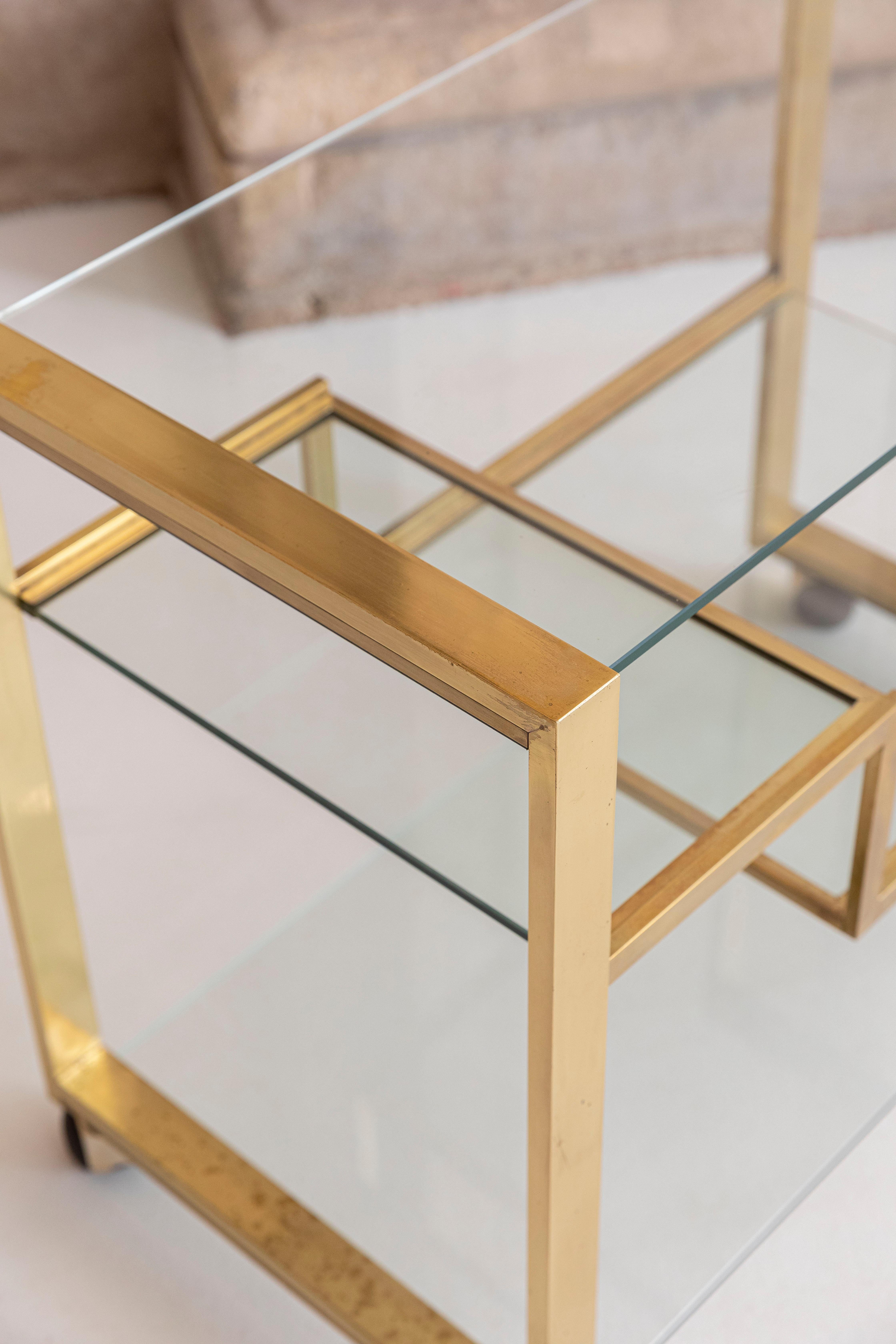 Mid-Century Modern Brass and Glass Bar Cart For Sale