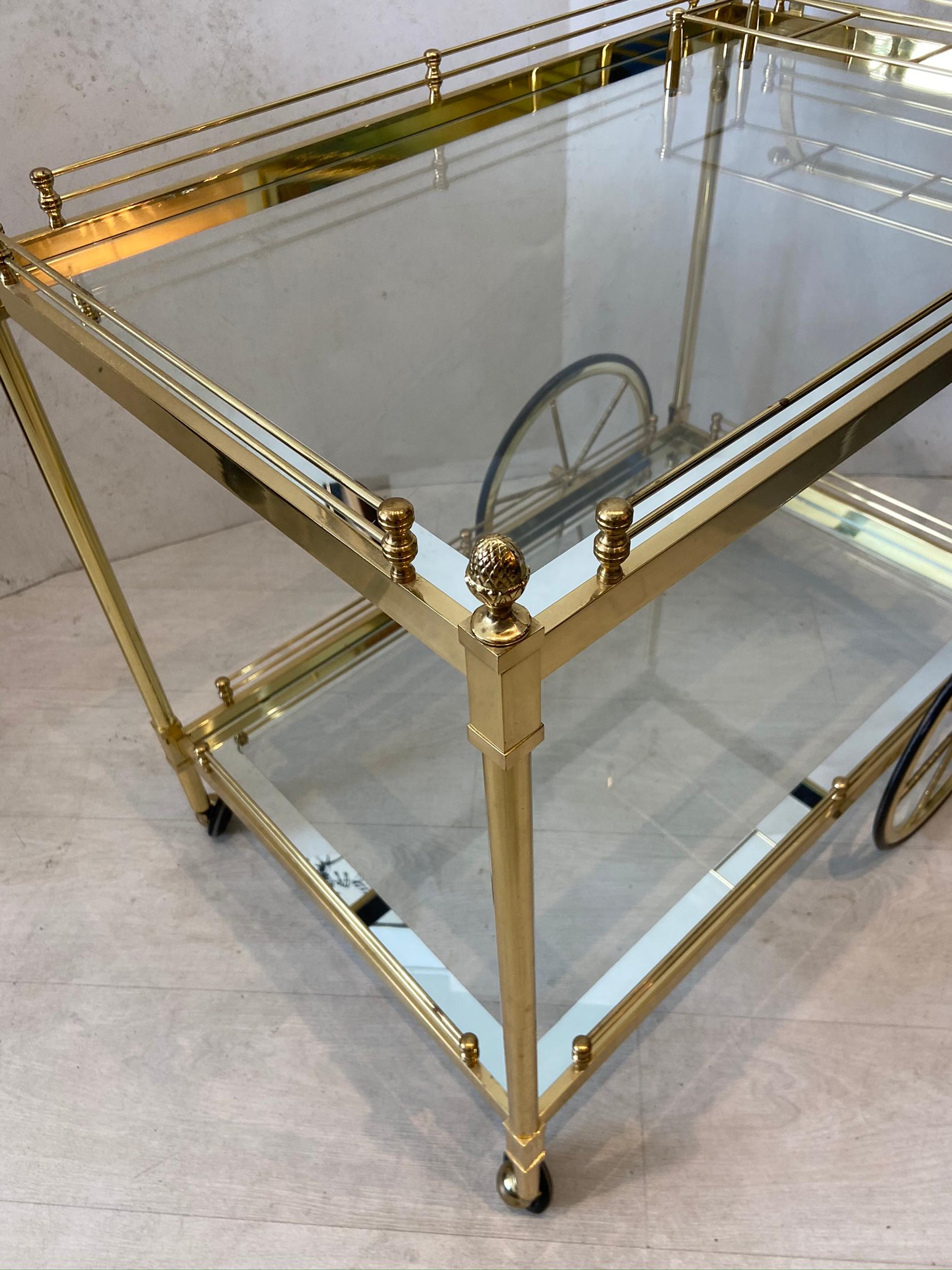 Polished Brass and Glass Bar Cart