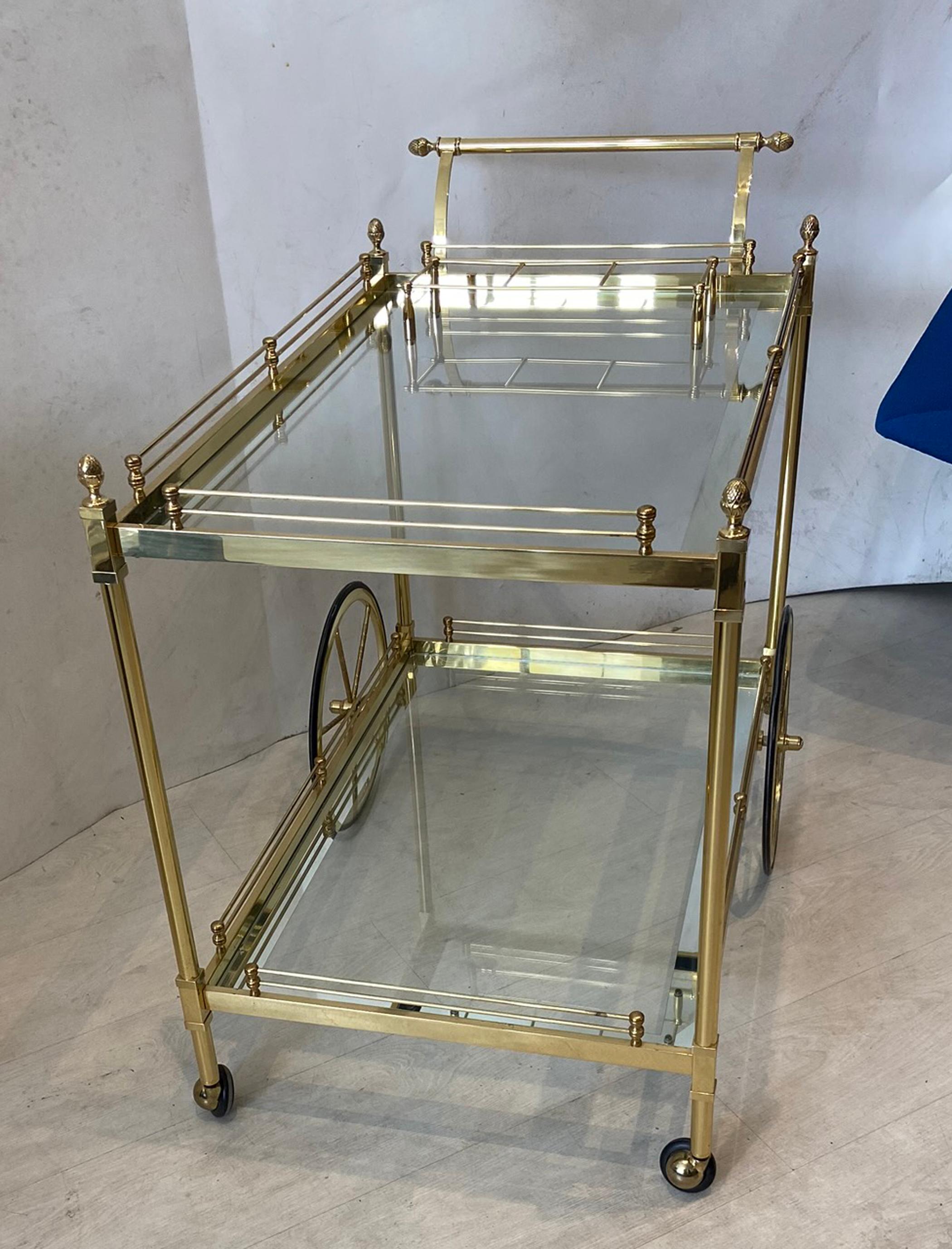 Brass and Glass Bar Cart In Good Condition In West Palm Beach, FL