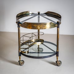 Brass and Glass Bar Cart, Italy, Mid-20th Century