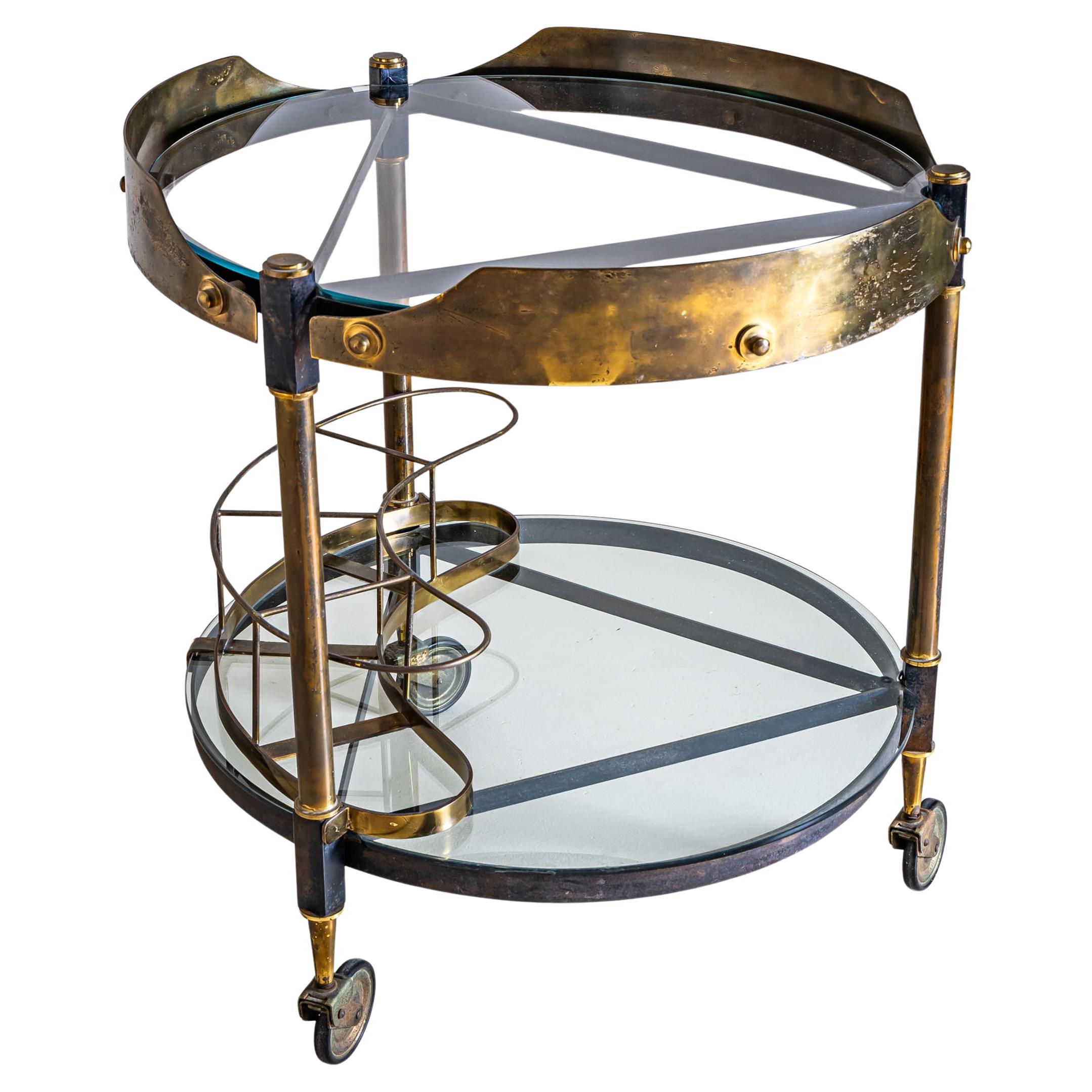 Brass and Glass Bar Cart, Italy, Mid-20th Century