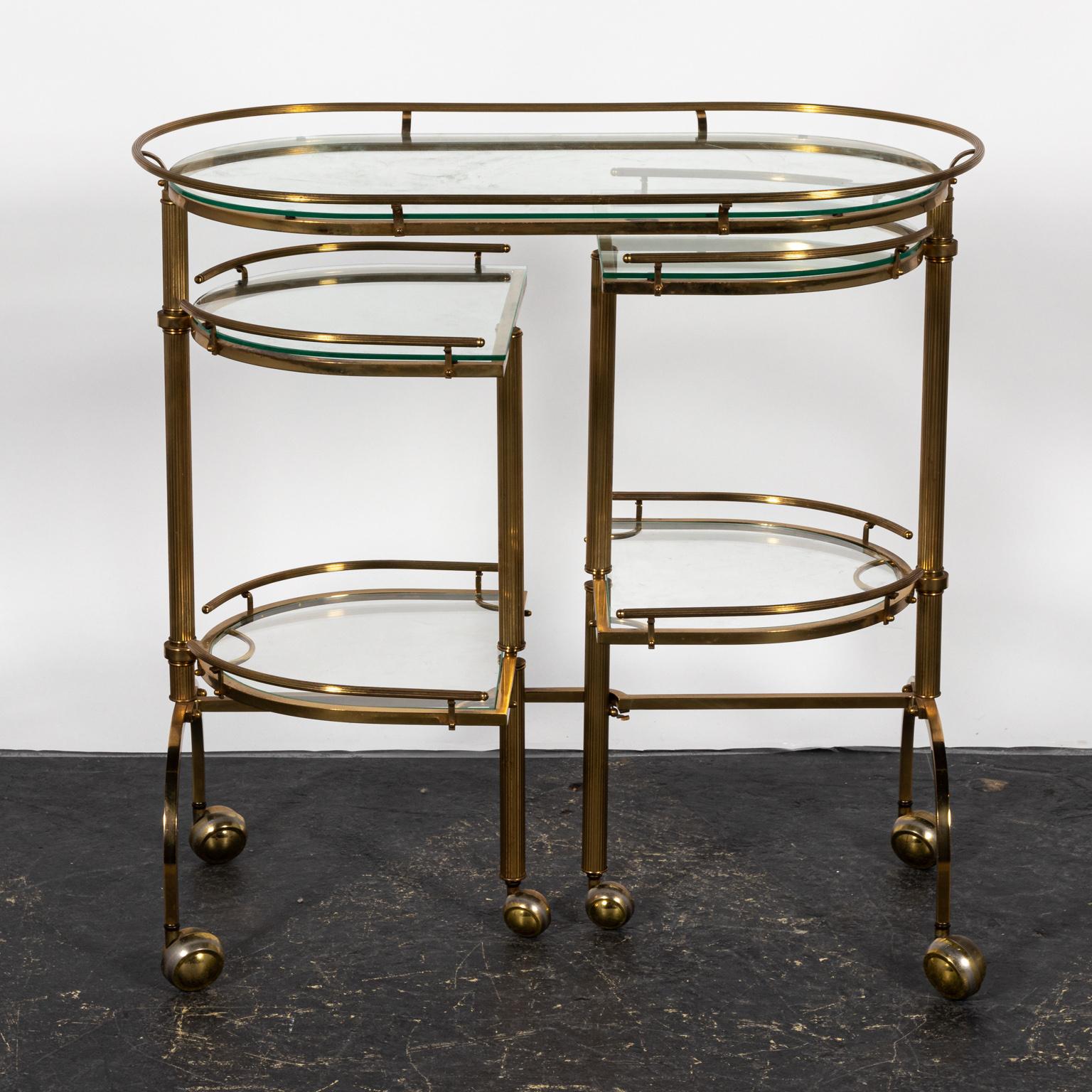 Brass and Glass Bar Cart with Movable Sides In Good Condition In Stamford, CT