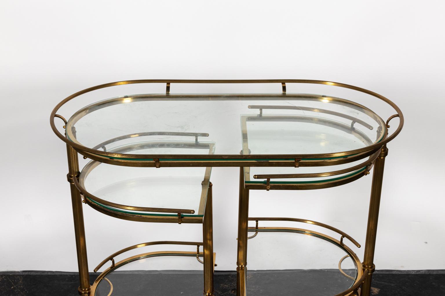 20th Century Brass and Glass Bar Cart with Movable Sides