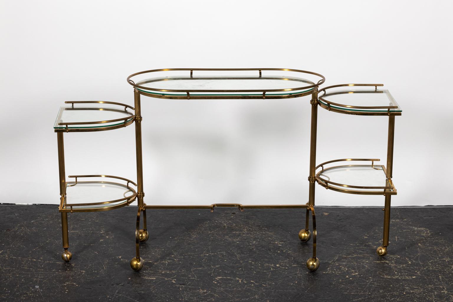 Brass and Glass Bar Cart with Movable Sides 4