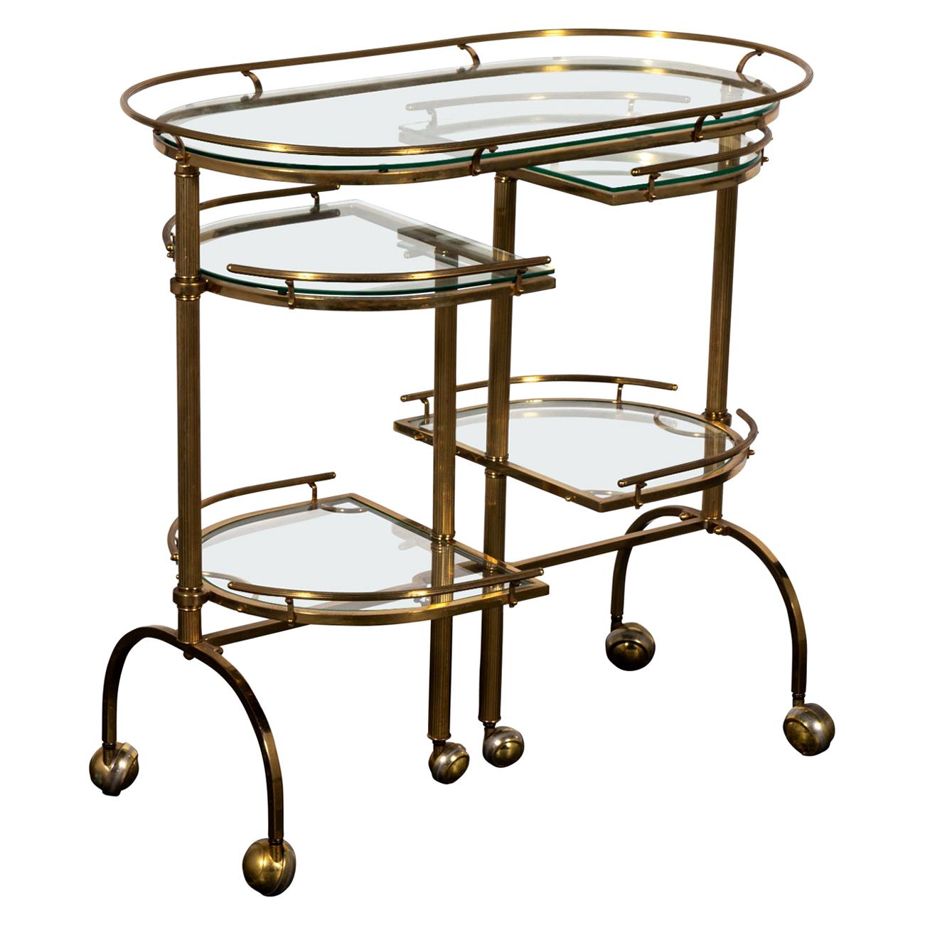 Brass and Glass Bar Cart with Movable Sides