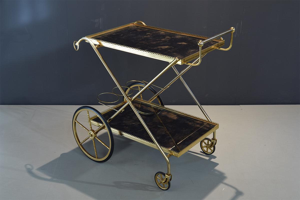 Brass and Glass Bar-Trolley by Maison Baguès, 1950s For Sale 6