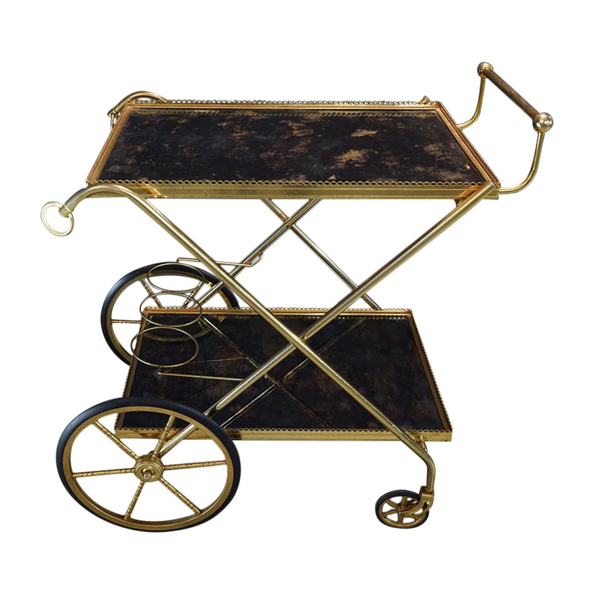 Brass and Glass Bar-Trolley by Maison Baguès, 1950s For Sale