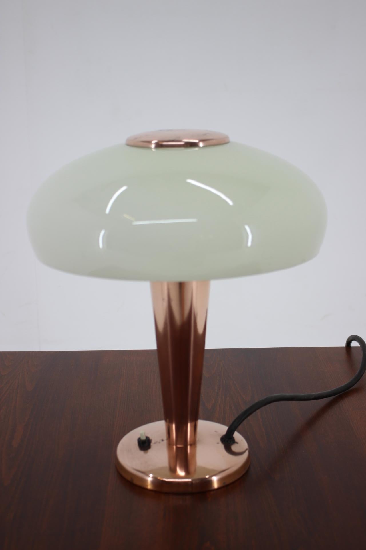 Czech Brass and Glass Bauhaus Table Lamp, 1930s For Sale