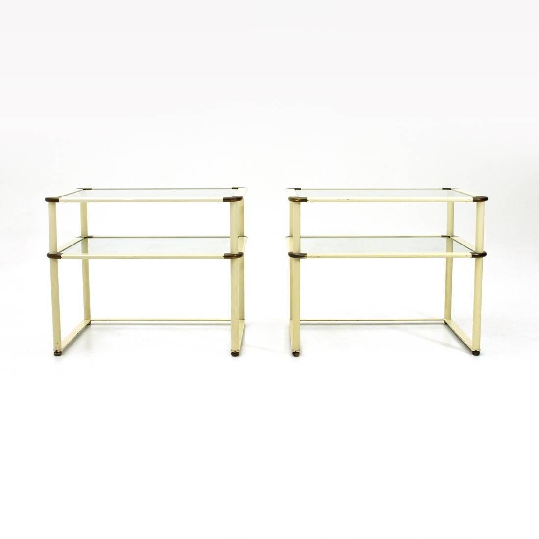 Italian Brass and Glass Bed Side Table, 1970s, Set of Two