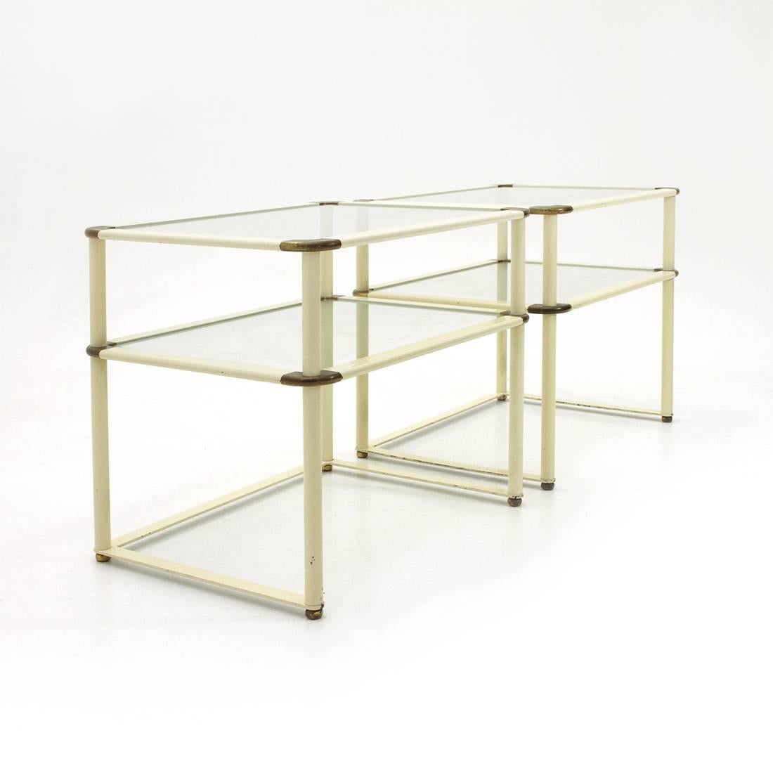 Brass and Glass Bed Side Table, 1970s, Set of Two In Good Condition In Savona, IT