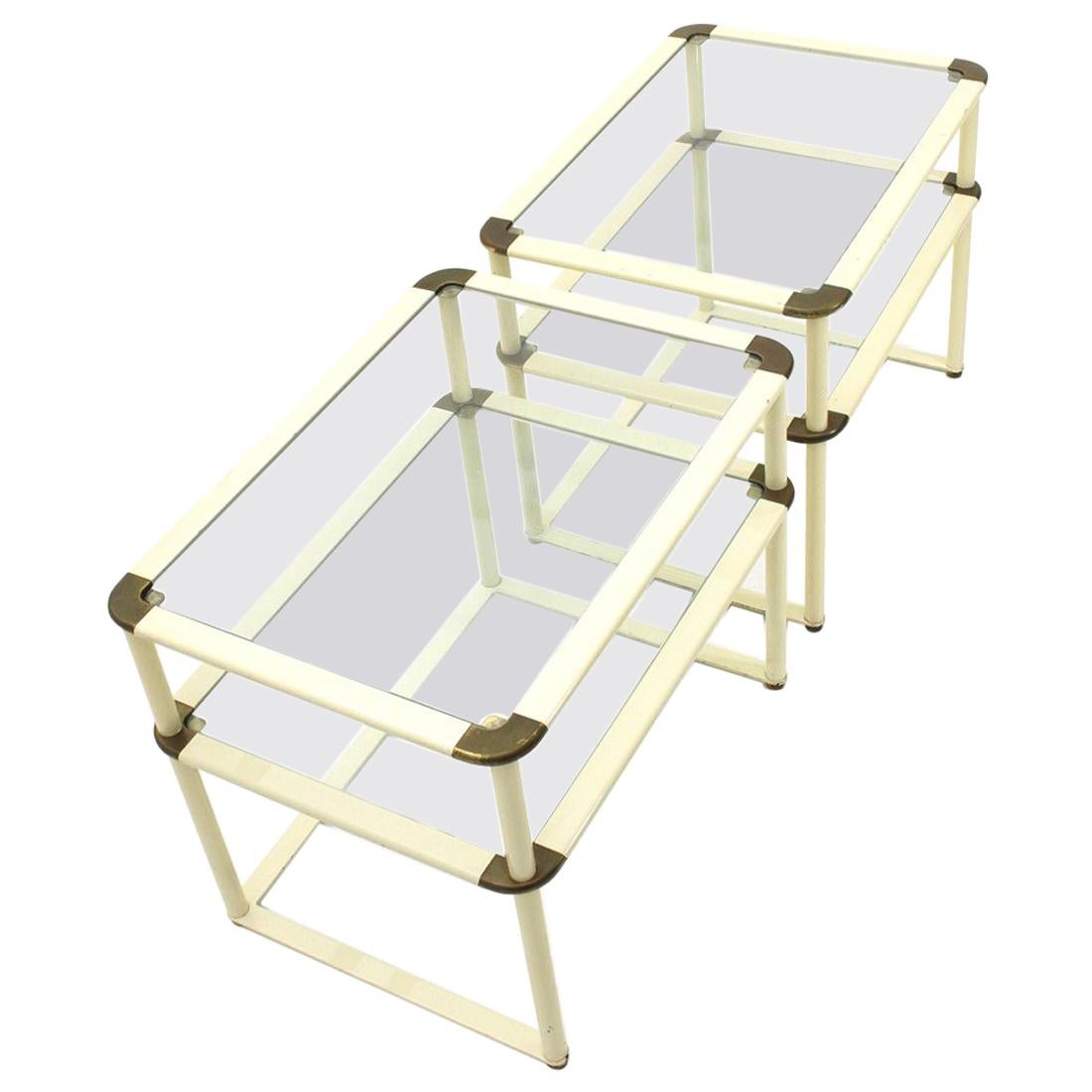 Brass and Glass Bed Side Table, 1970s, Set of Two