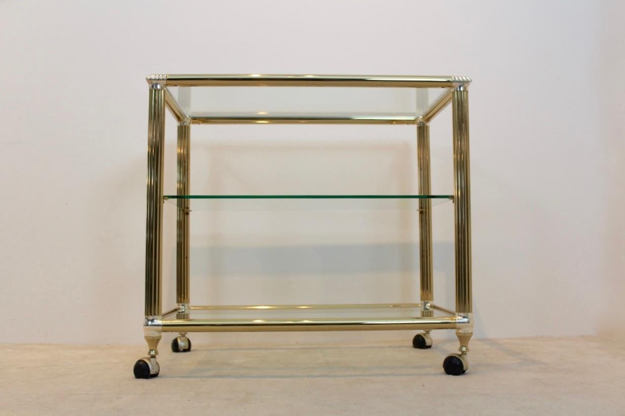 Brass and Glass Belgium Bar Cart, 1970s For Sale 4
