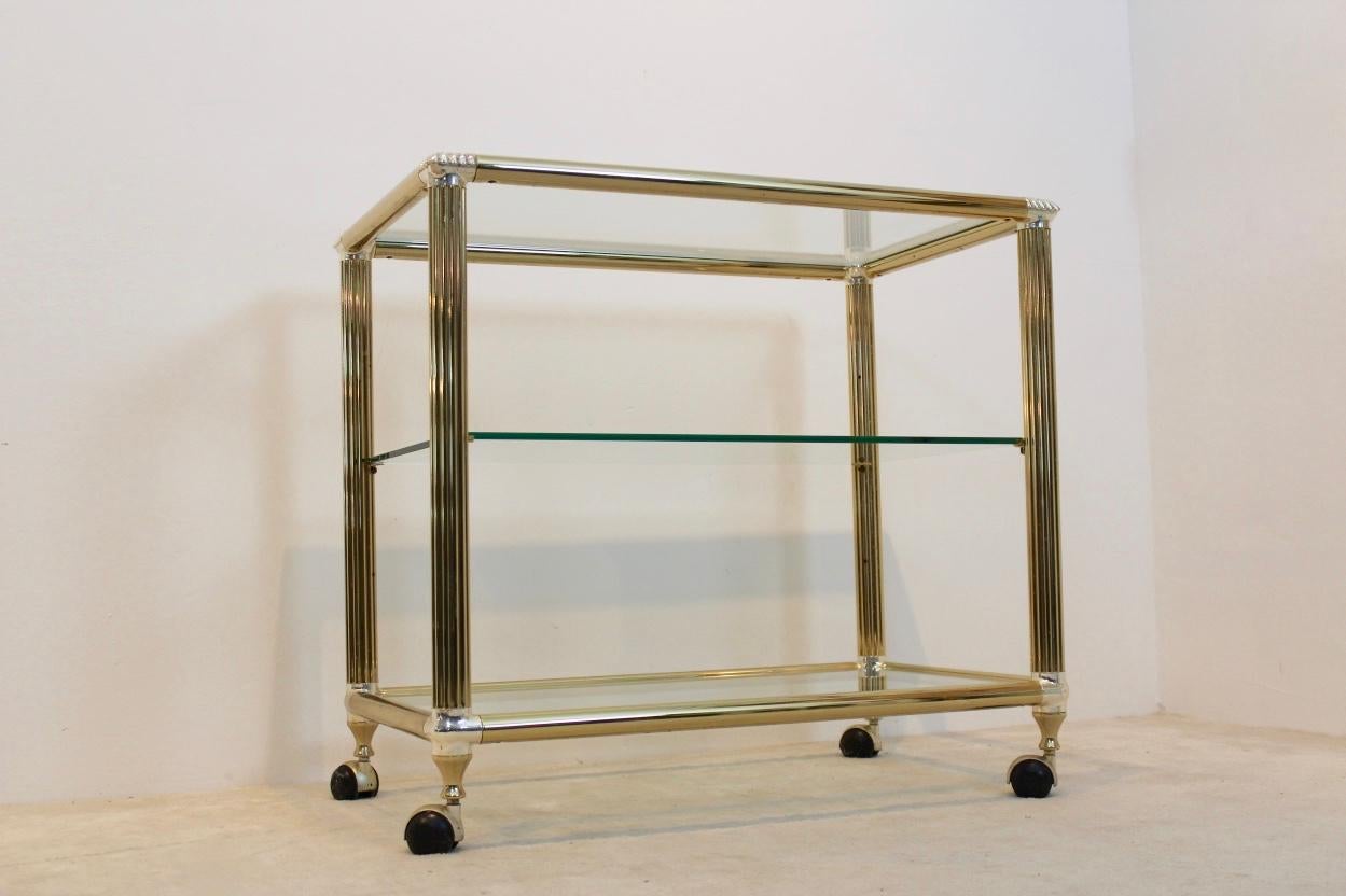 Hollywood Regency Brass and Glass Belgium Bar Cart, 1970s For Sale