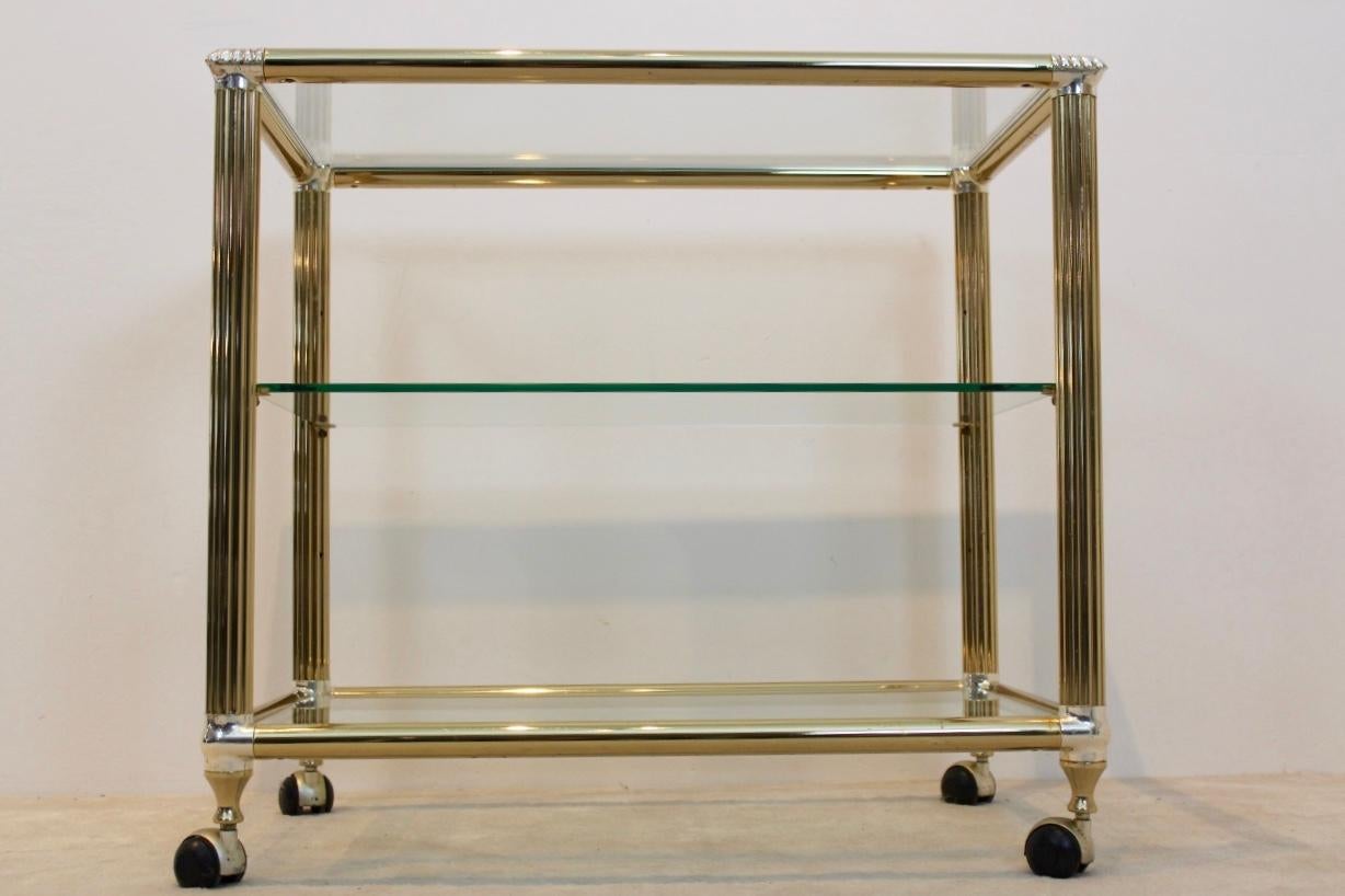 20th Century Brass and Glass Belgium Bar Cart, 1970s For Sale