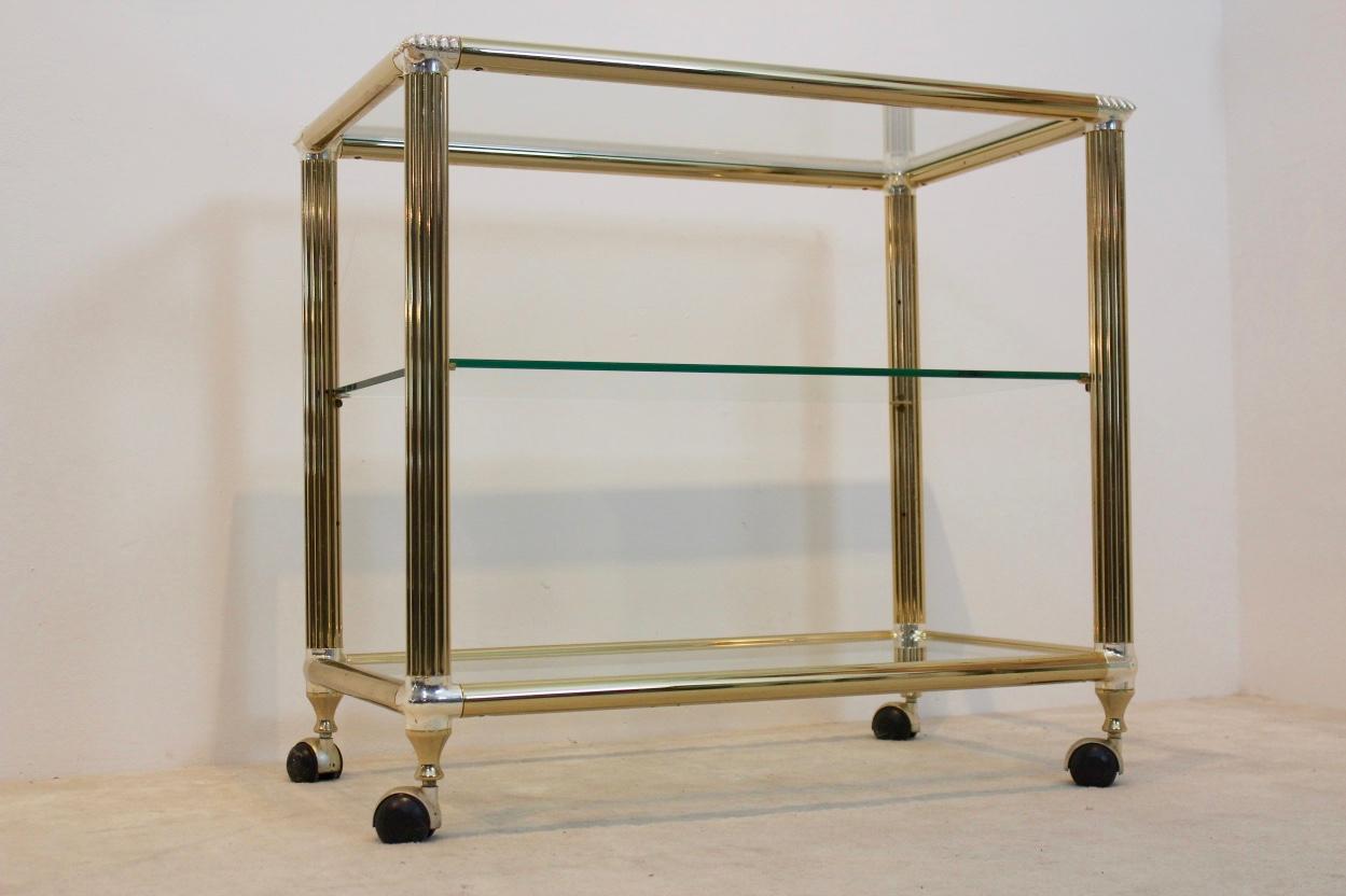 Brass and Glass Belgium Bar Cart, 1970s For Sale 1