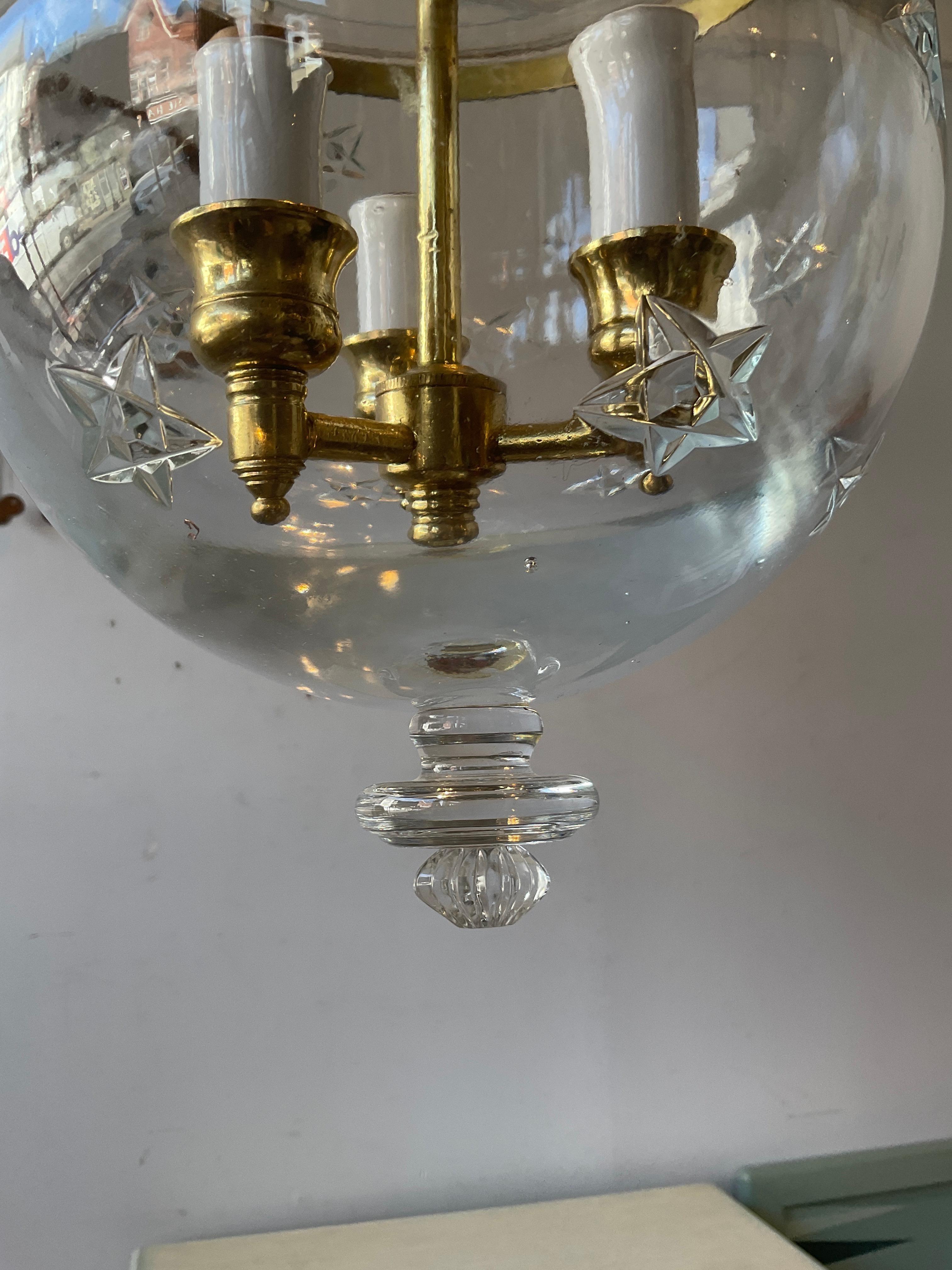 Brass And Glass Bell Jar Star Lantern For Sale 6
