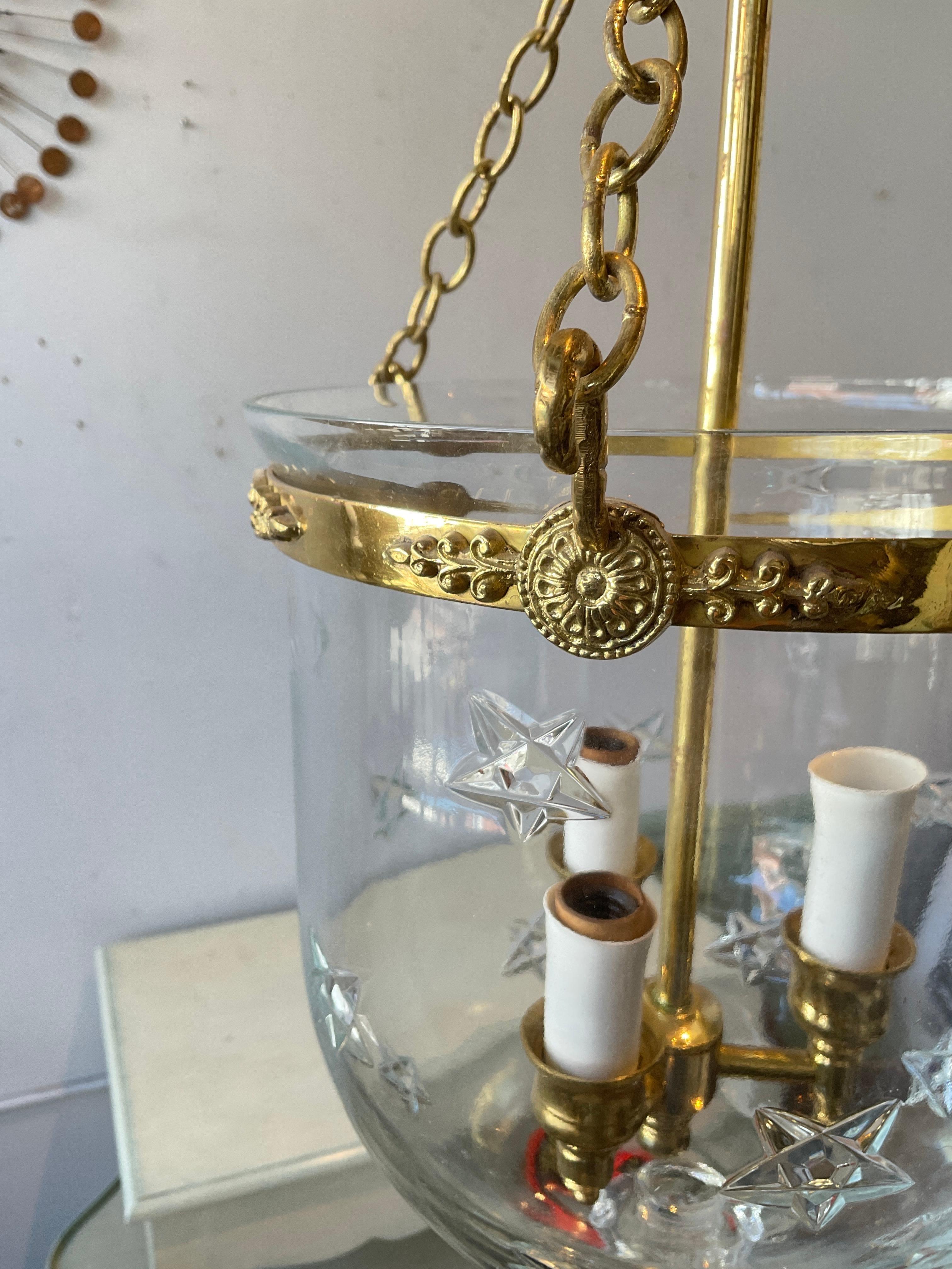 Brass And Glass Bell Jar Star Lantern For Sale 8