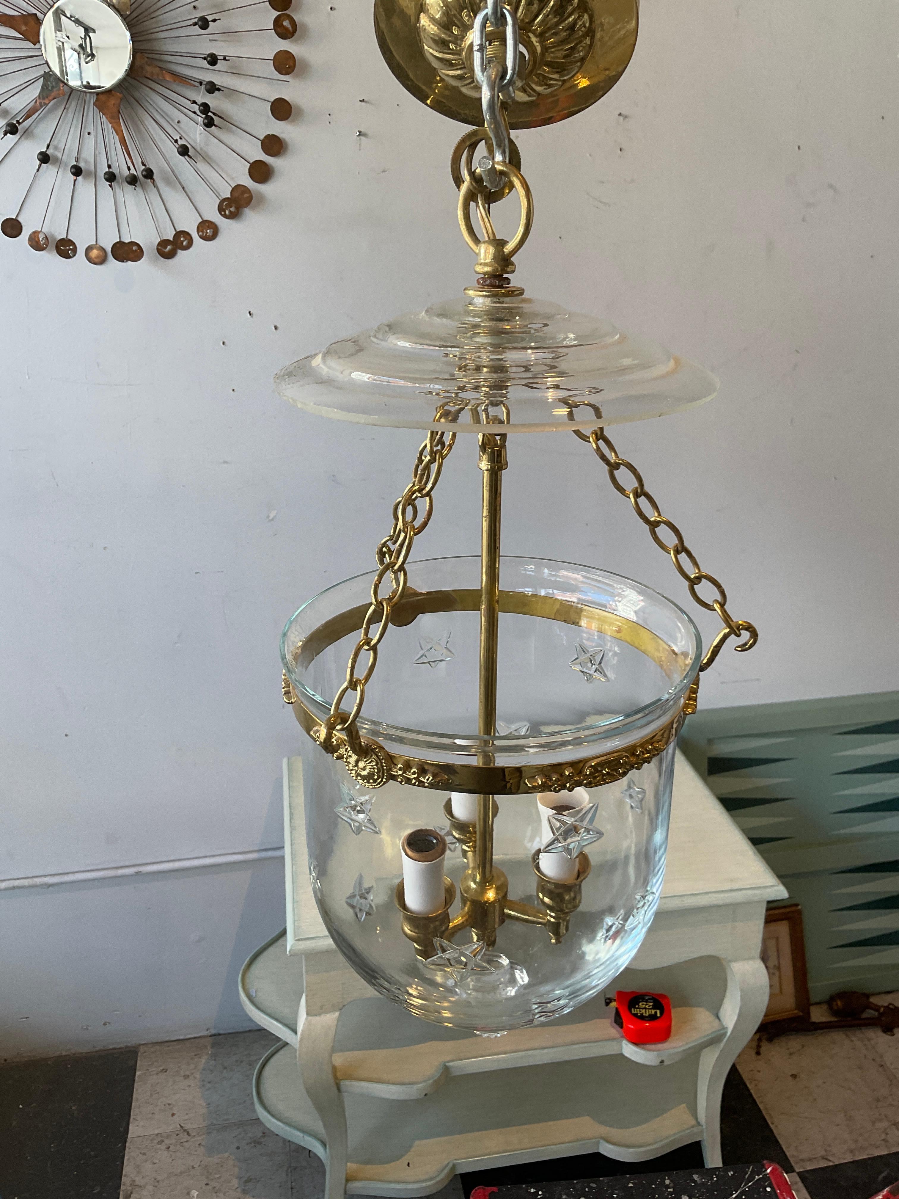 Contemporary Brass And Glass Bell Jar Star Lantern For Sale