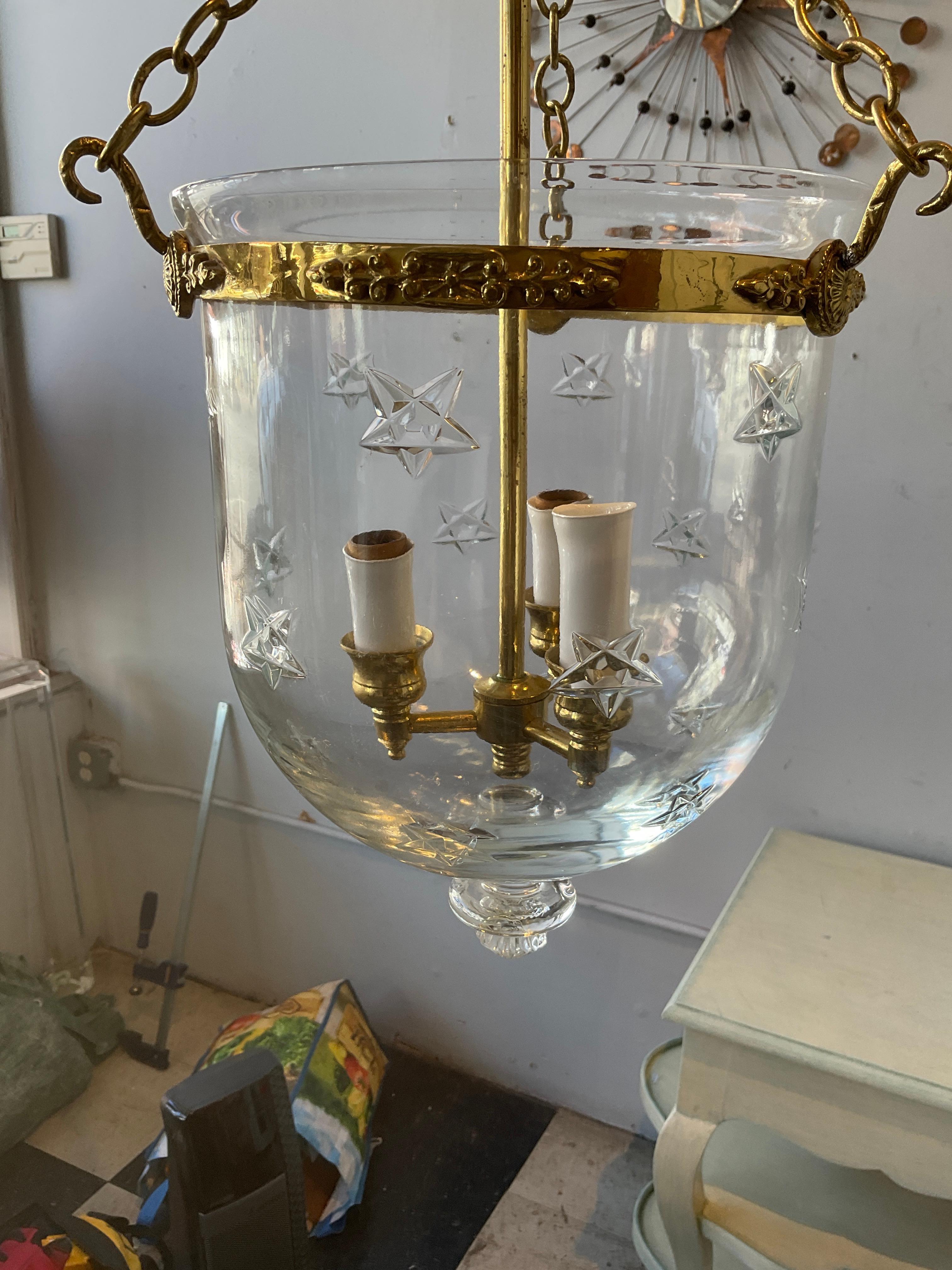 Brass And Glass Bell Jar Star Lantern For Sale 1