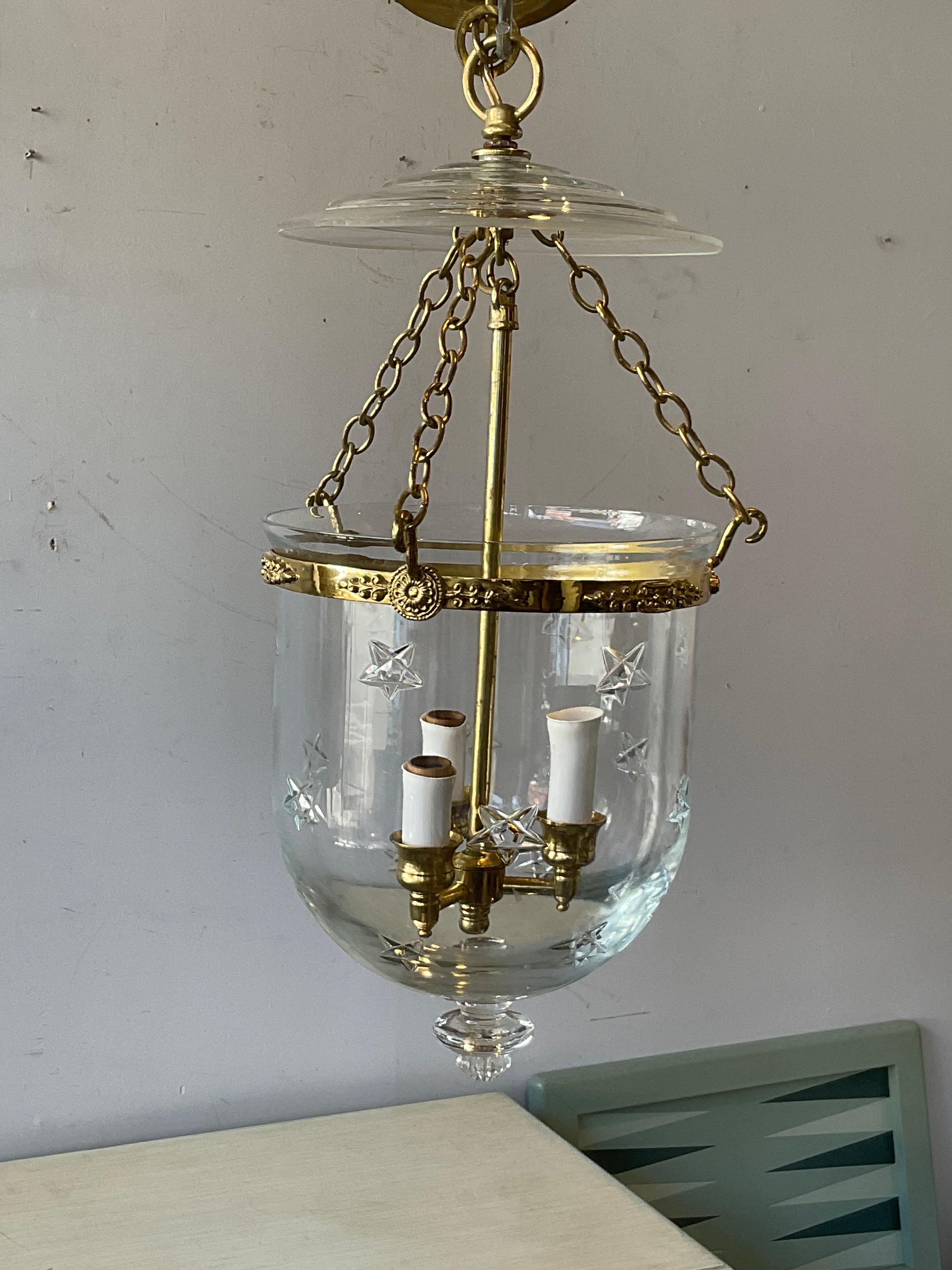 Brass And Glass Bell Jar Star Lantern For Sale 2