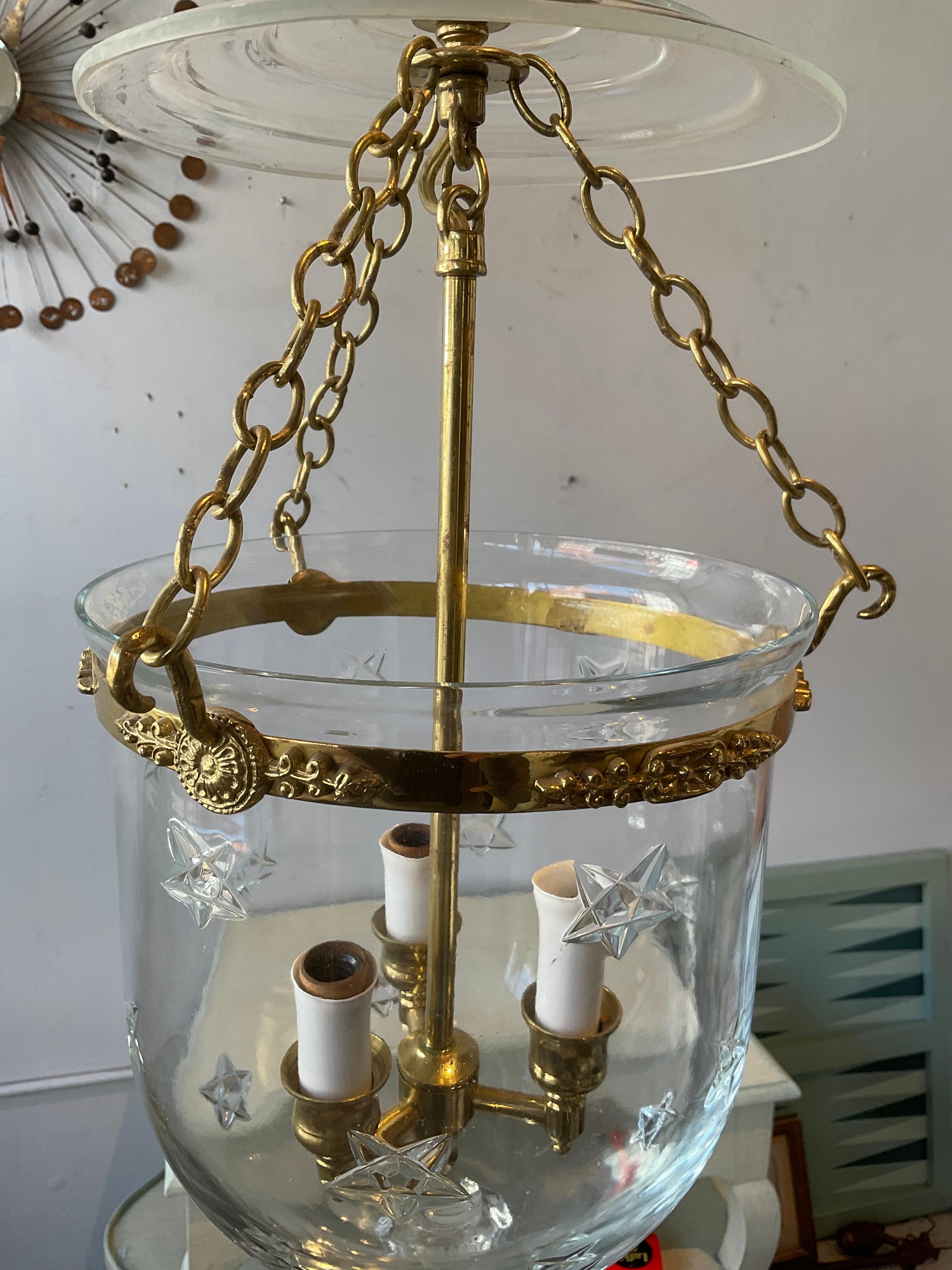 Brass And Glass Bell Jar Star Lantern For Sale 4
