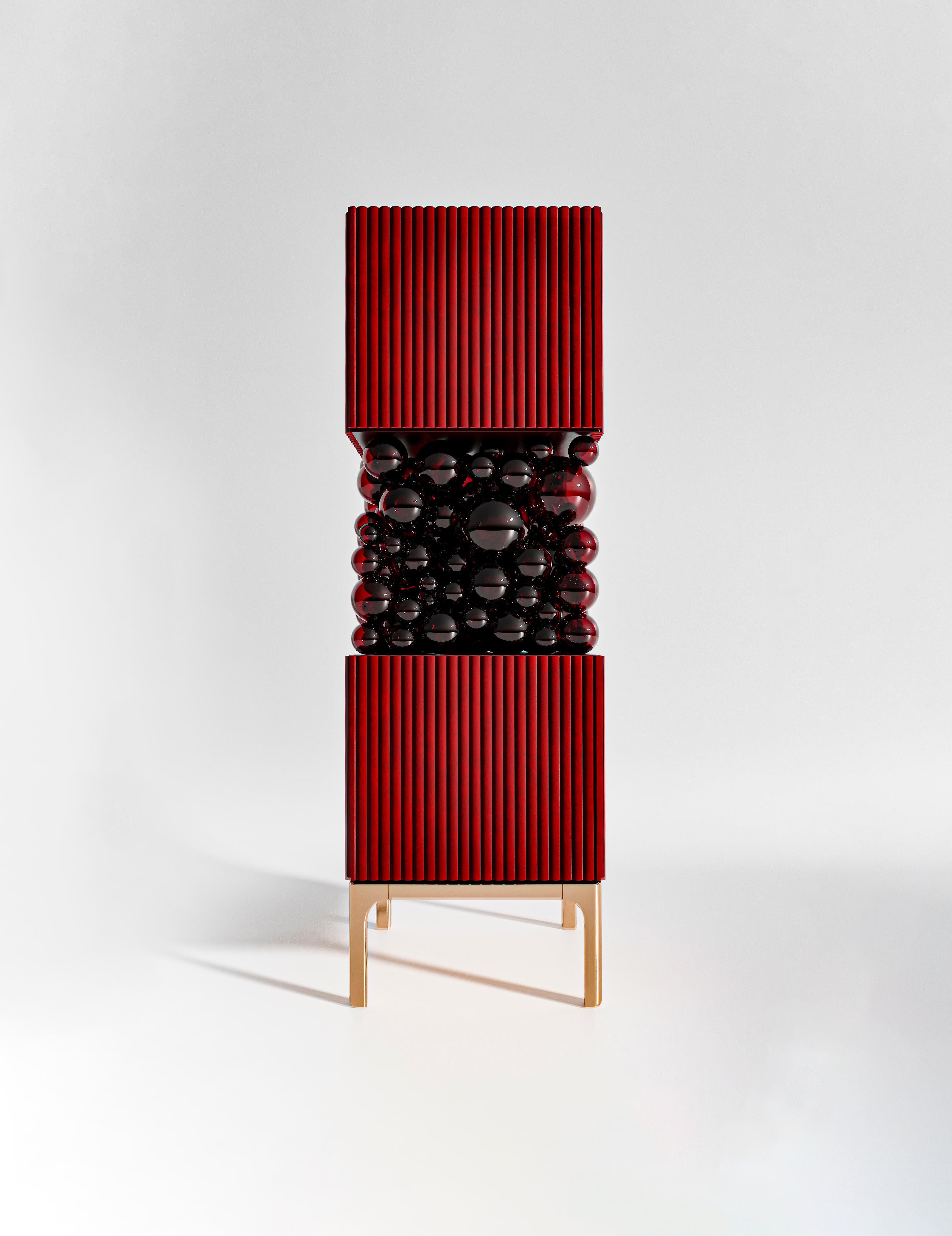 Ukrainian Brass And Glass Bubbles Decorative Cabinet by PANOPTIKUM COLLECTIONS For Sale