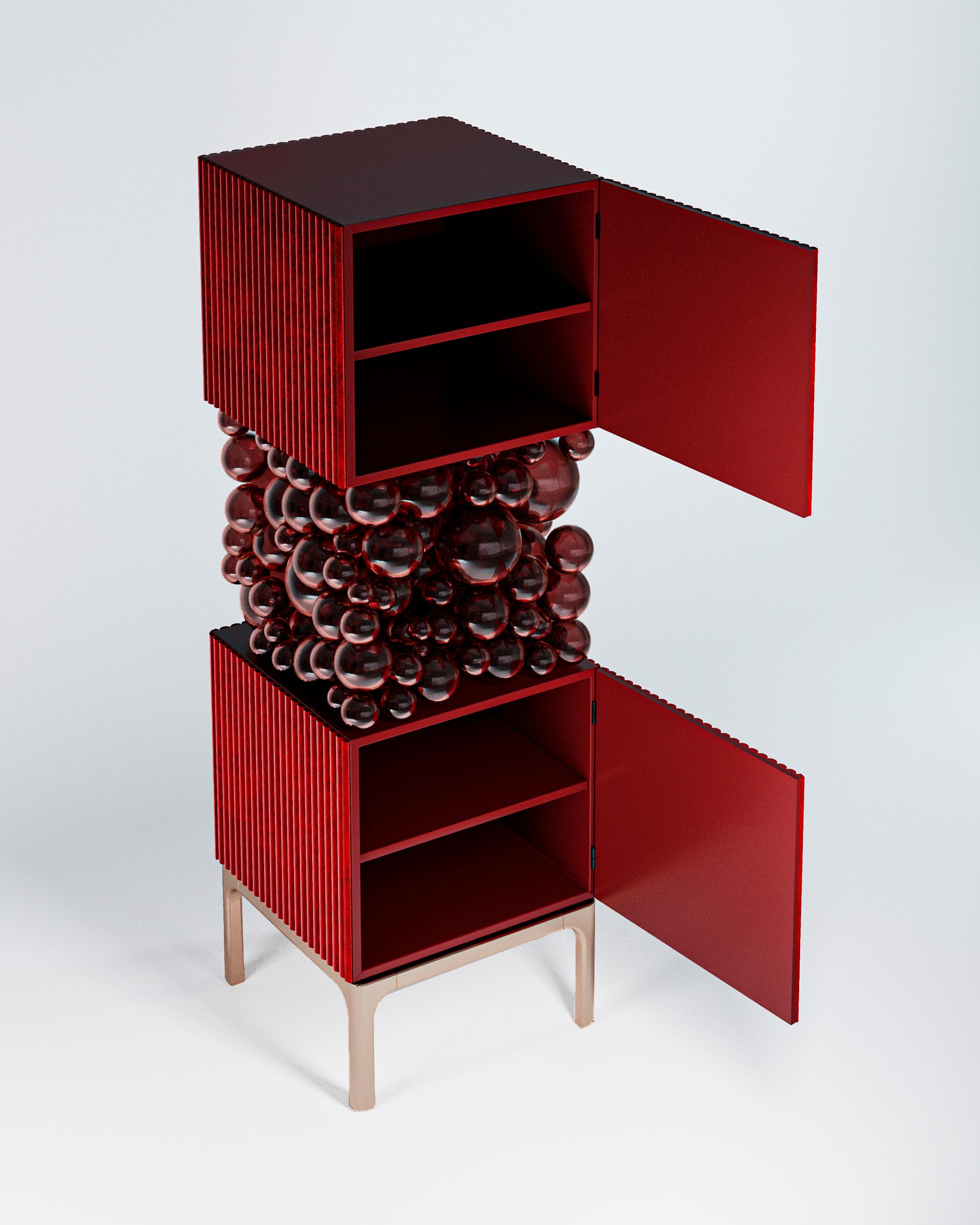 Contemporary Brass And Glass Bubbles Decorative Cabinet by PANOPTIKUM COLLECTIONS For Sale
