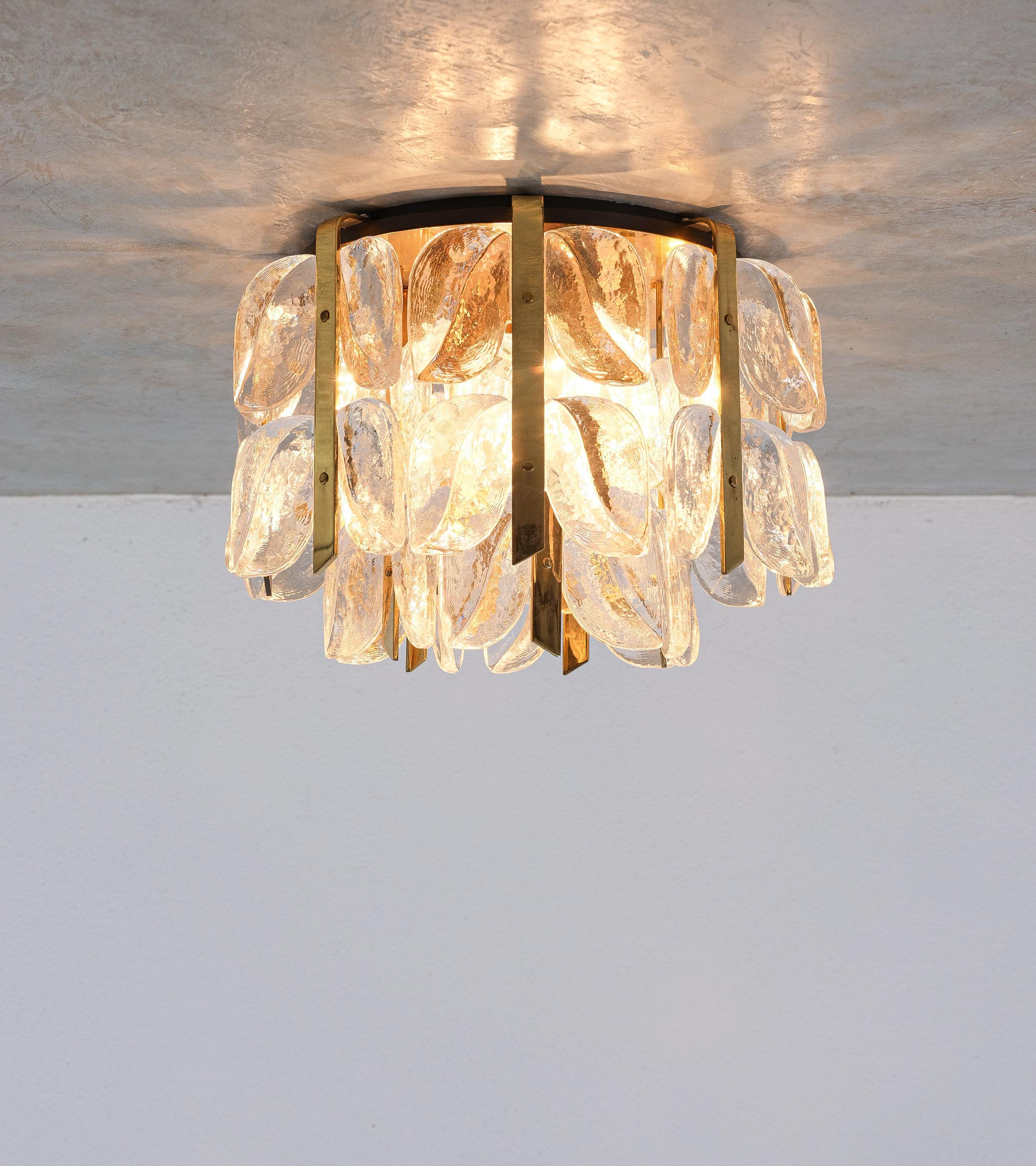 Mid-Century Modern Brass and Glass Butterfly Flushmount Florida by Kalmar 1960
