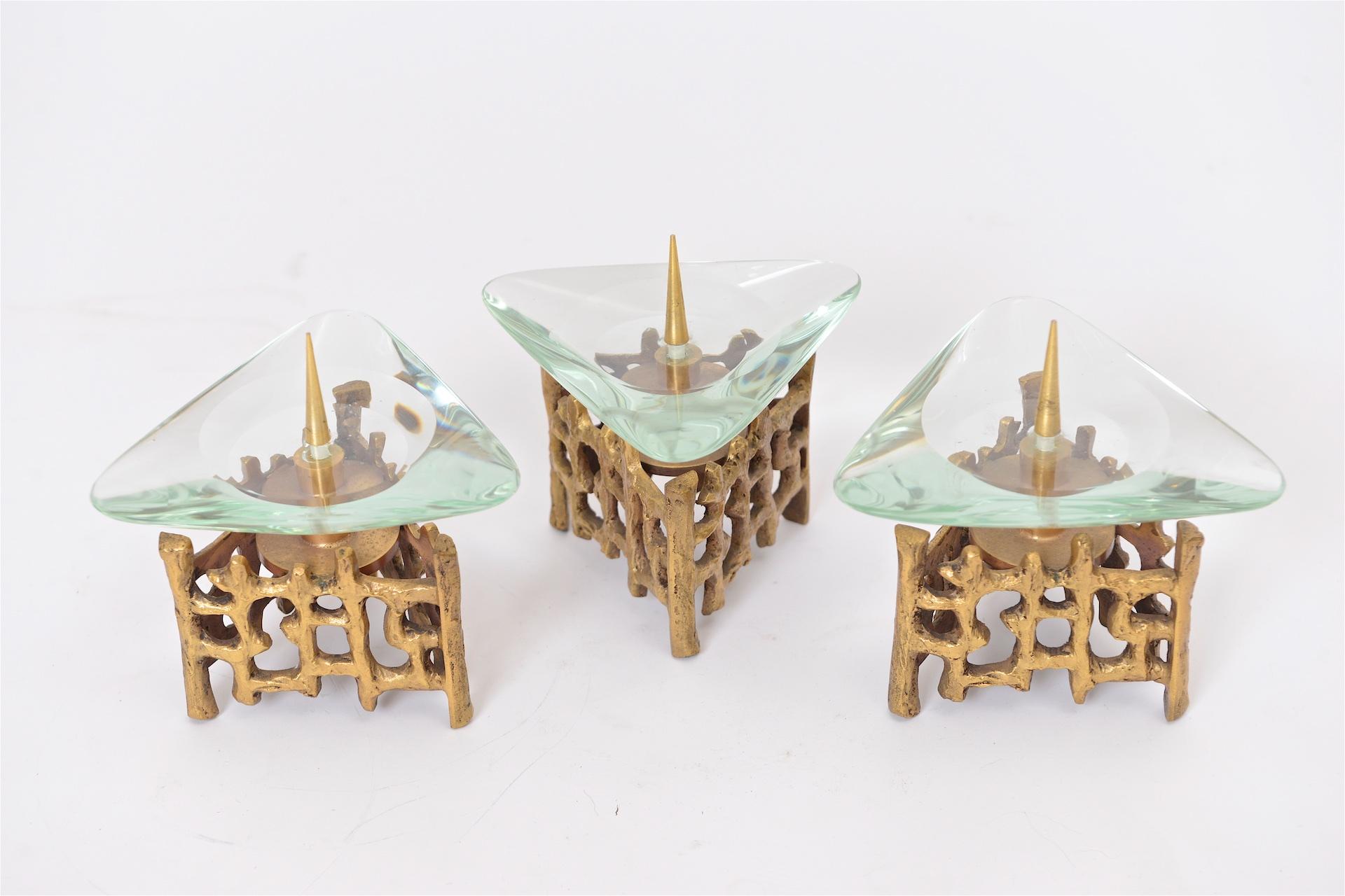 Italian Brass and Glass Candlesticks