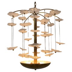 Brass and Glass Cascade Chandelier