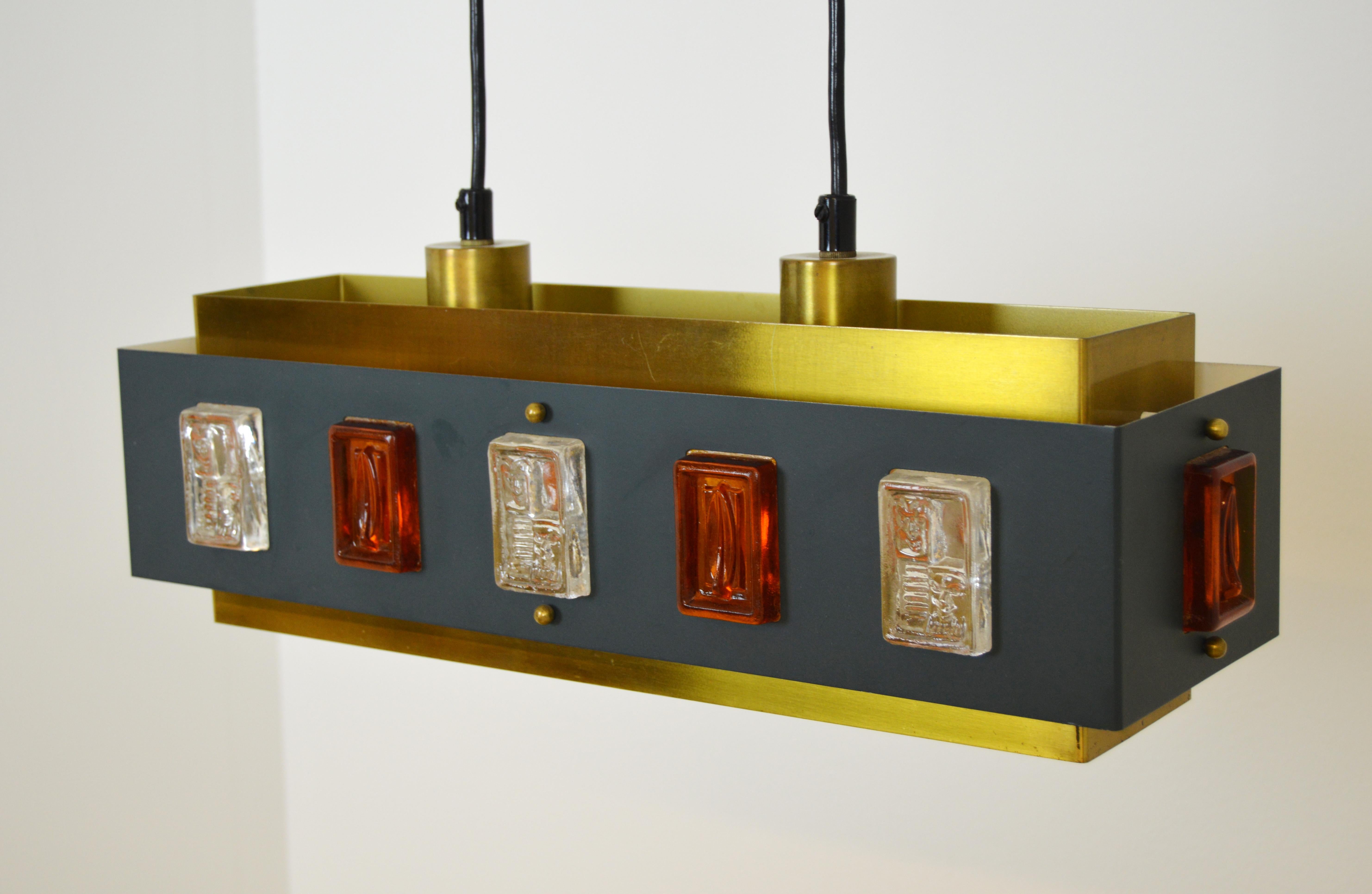 Brass and Glass Ceiling Lamp by Einar Bäckström and Erik Höglund 3