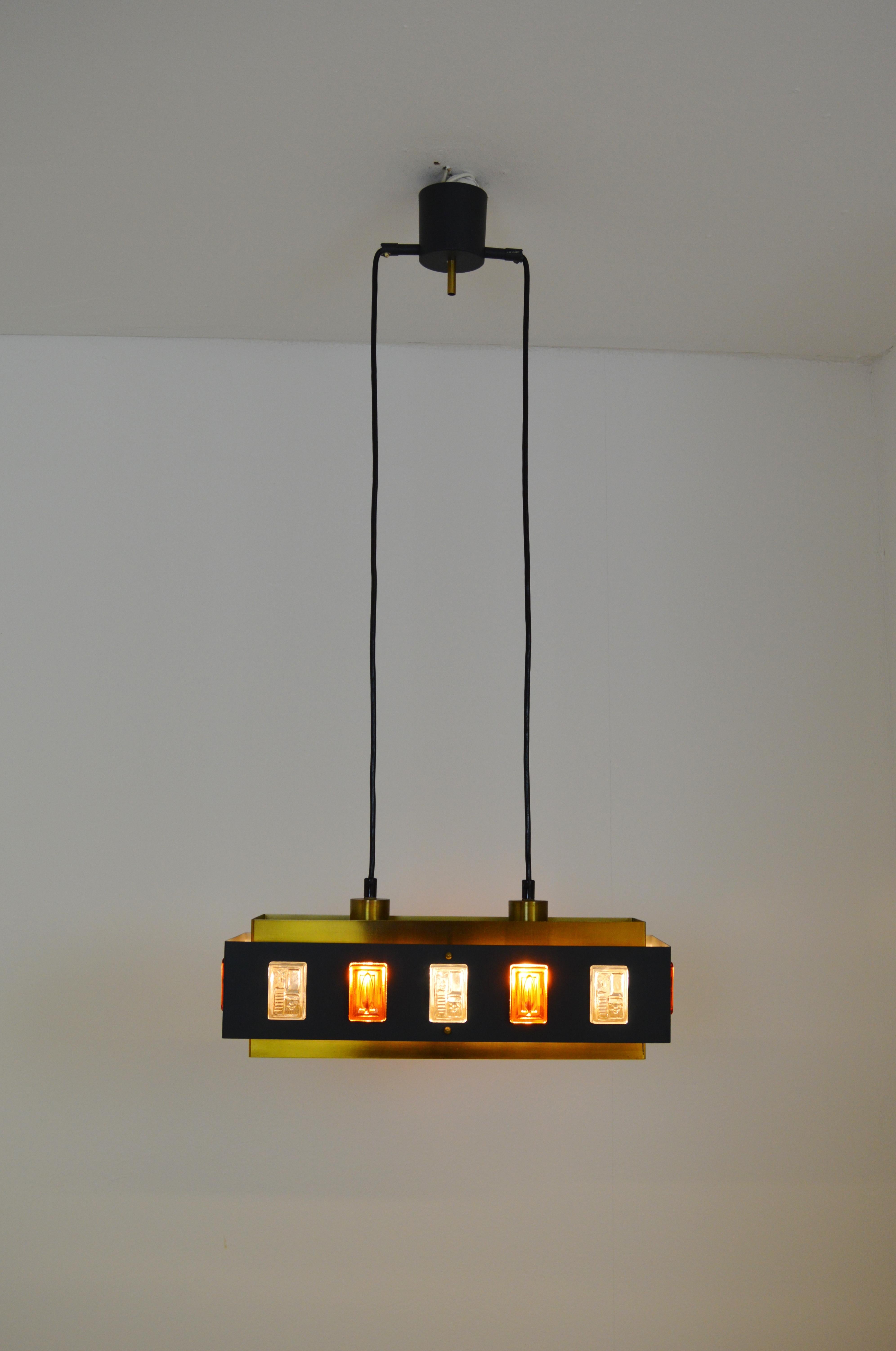 Brass and Glass Ceiling Lamp by Einar Bäckström and Erik Höglund In Good Condition In Alvesta, SE