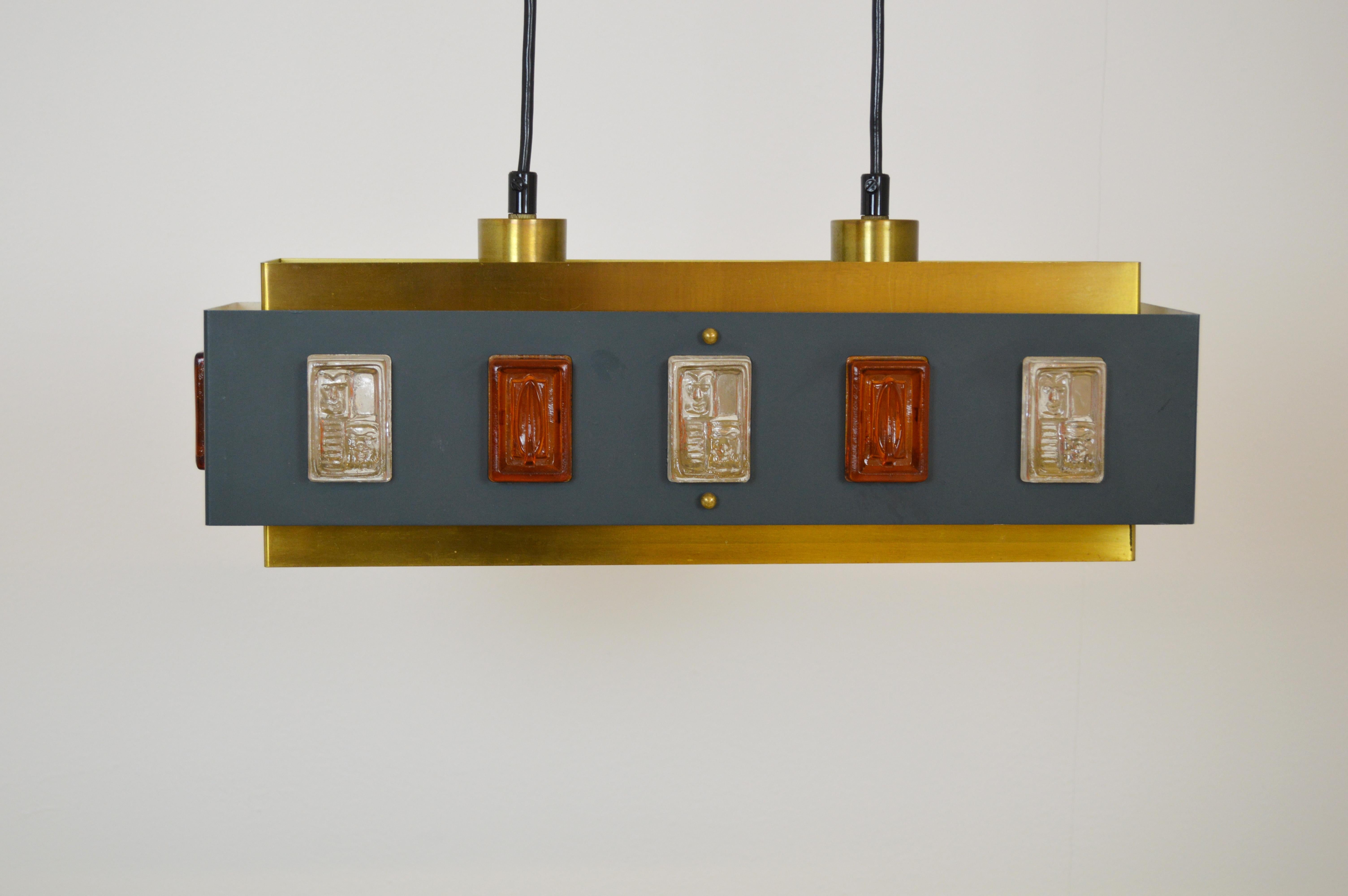 Brass and Glass Ceiling Lamp by Einar Bäckström and Erik Höglund 1