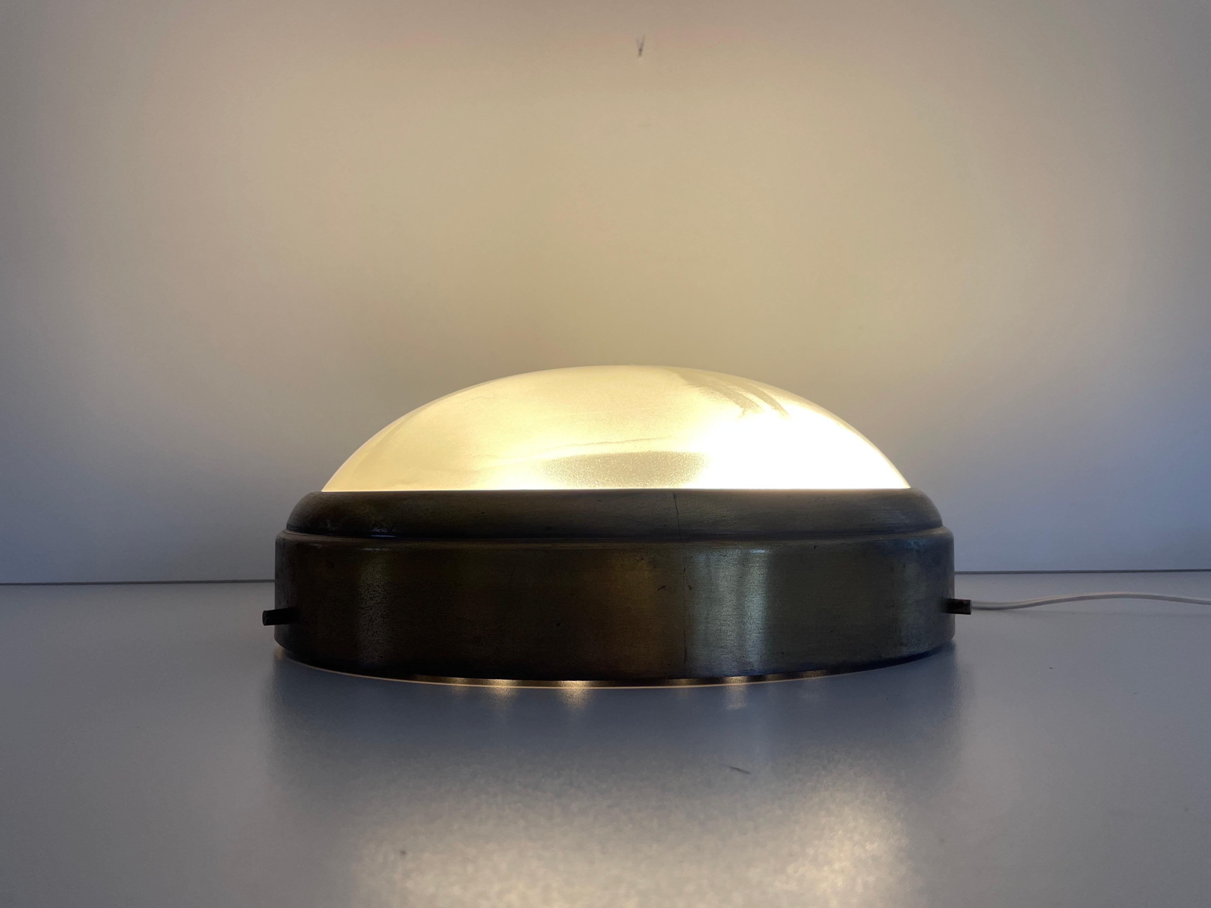 Brass and Glass Ceiling Lamp Flush Mount, 1960s, Italy For Sale 8
