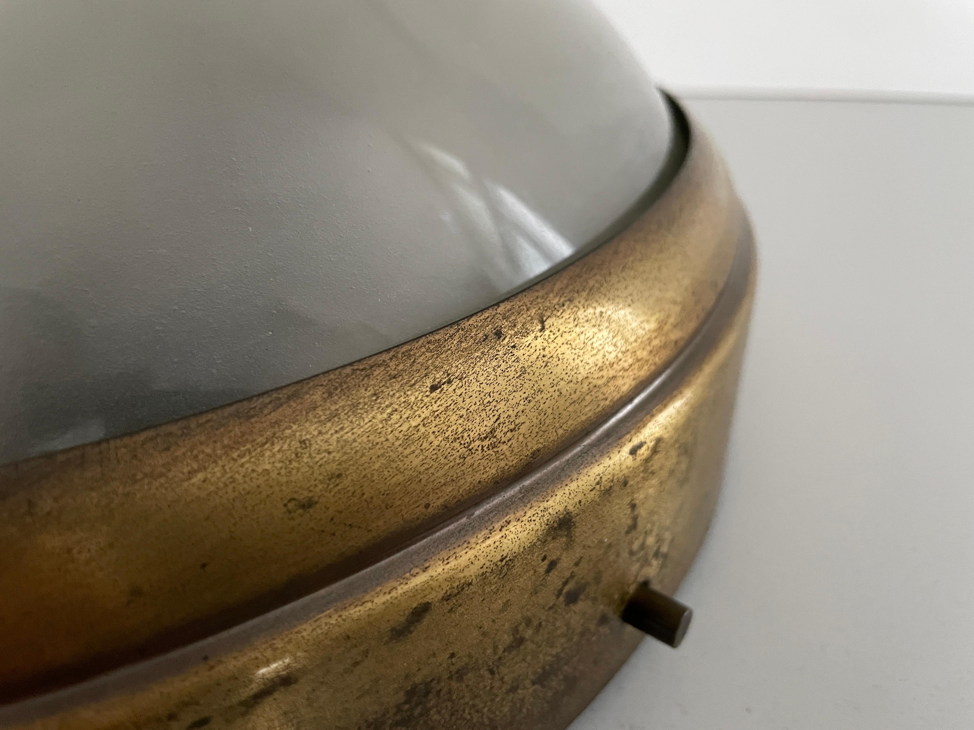 Brass and Glass Ceiling Lamp Flush Mount, 1960s, Italy For Sale 2